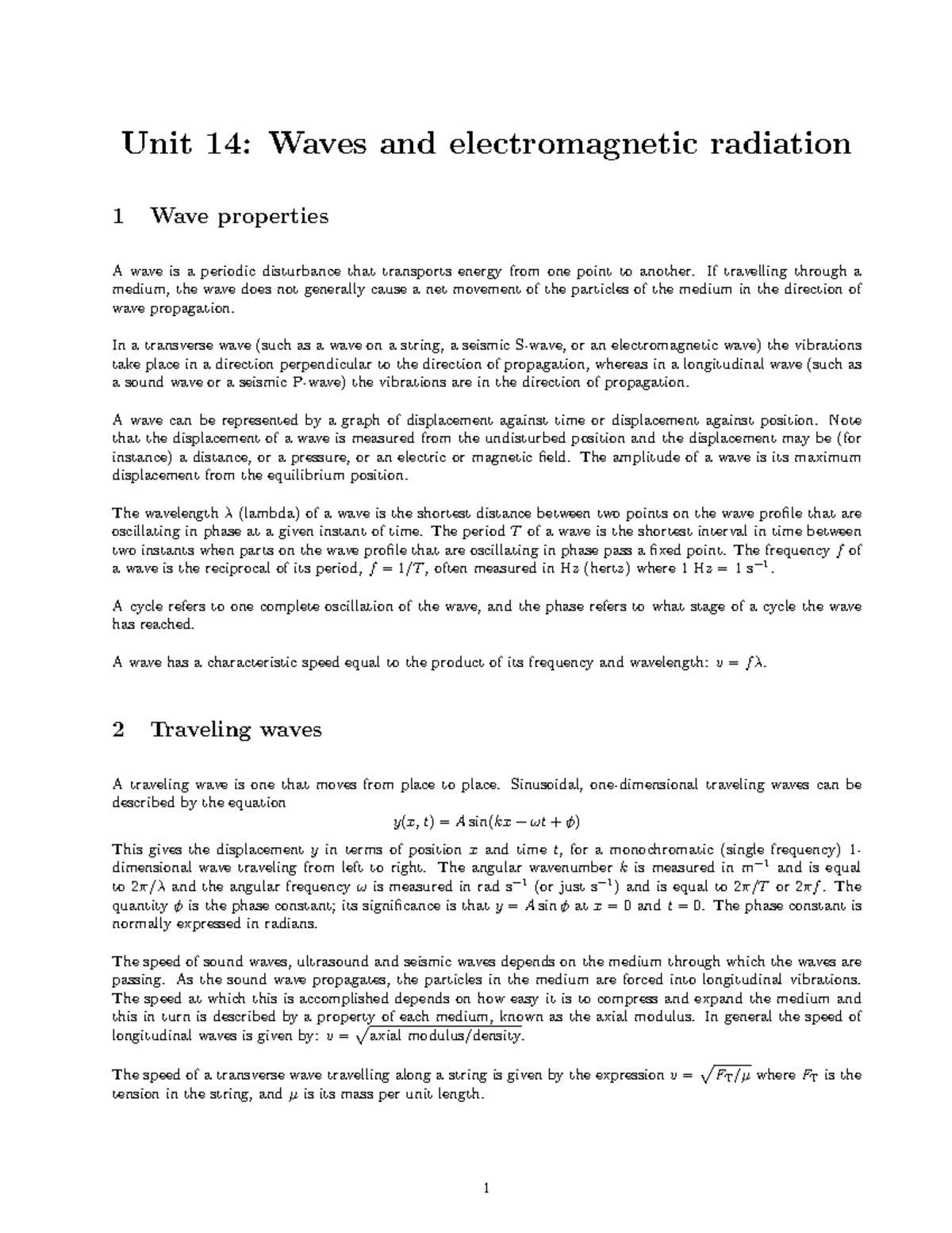 Unit14-summary - Summary of OU S217 Unit 14 - Unit 14: Waves and ...
