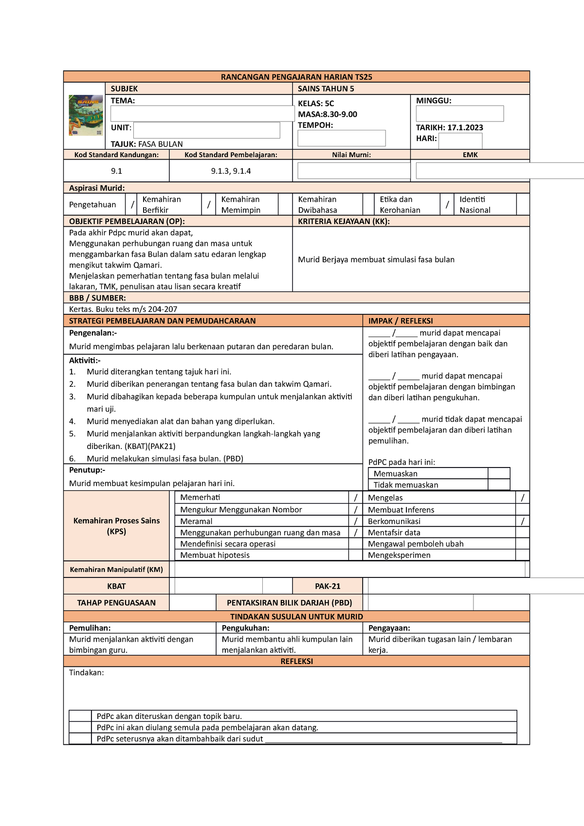 SN Tahun 2 - Rph - RANCANGAN PENGAJARAN HARIAN TS SUBJEK SAINS TAHUN 5 ...