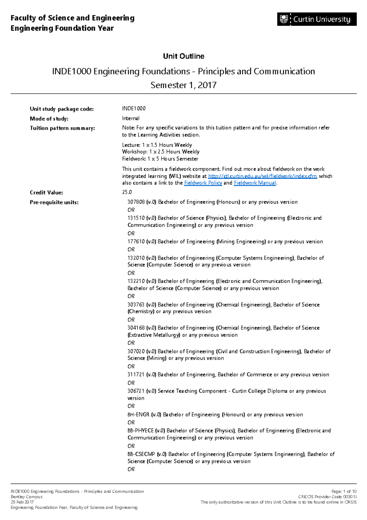 INDE1000 Engineering Foundations - Principles and Communication ...