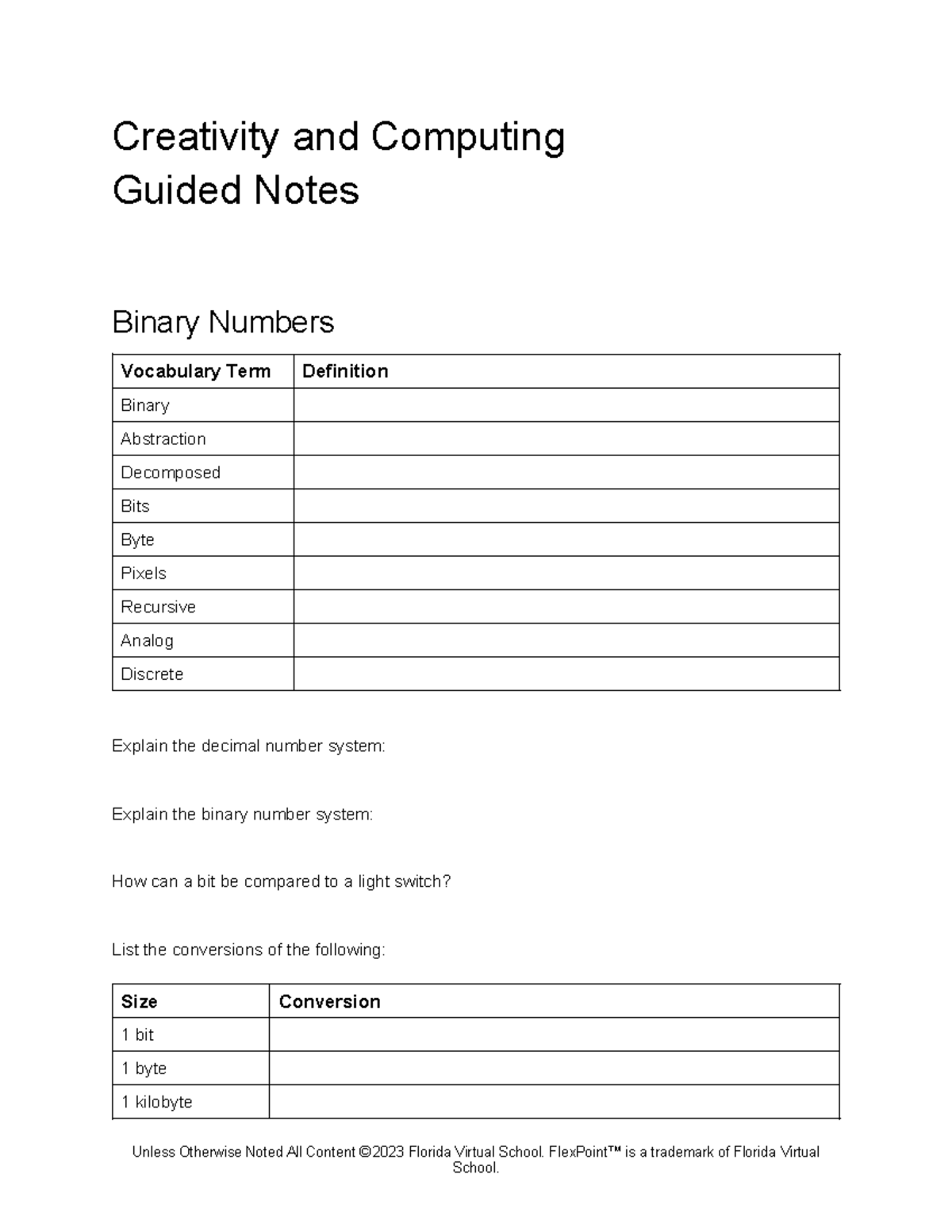 Guided notes 392 creativity - Creativity and Computing Guided Notes ...