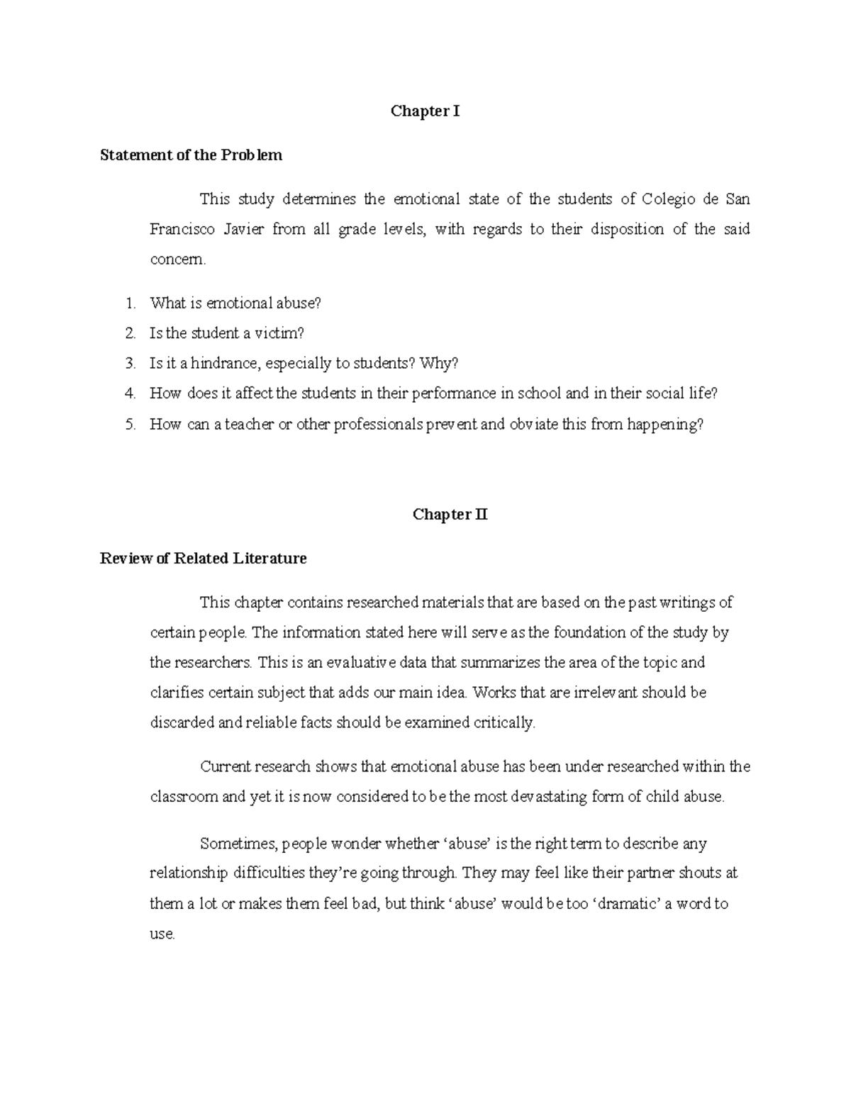 Practical Research - Chapter I Statement of the Problem This study ...