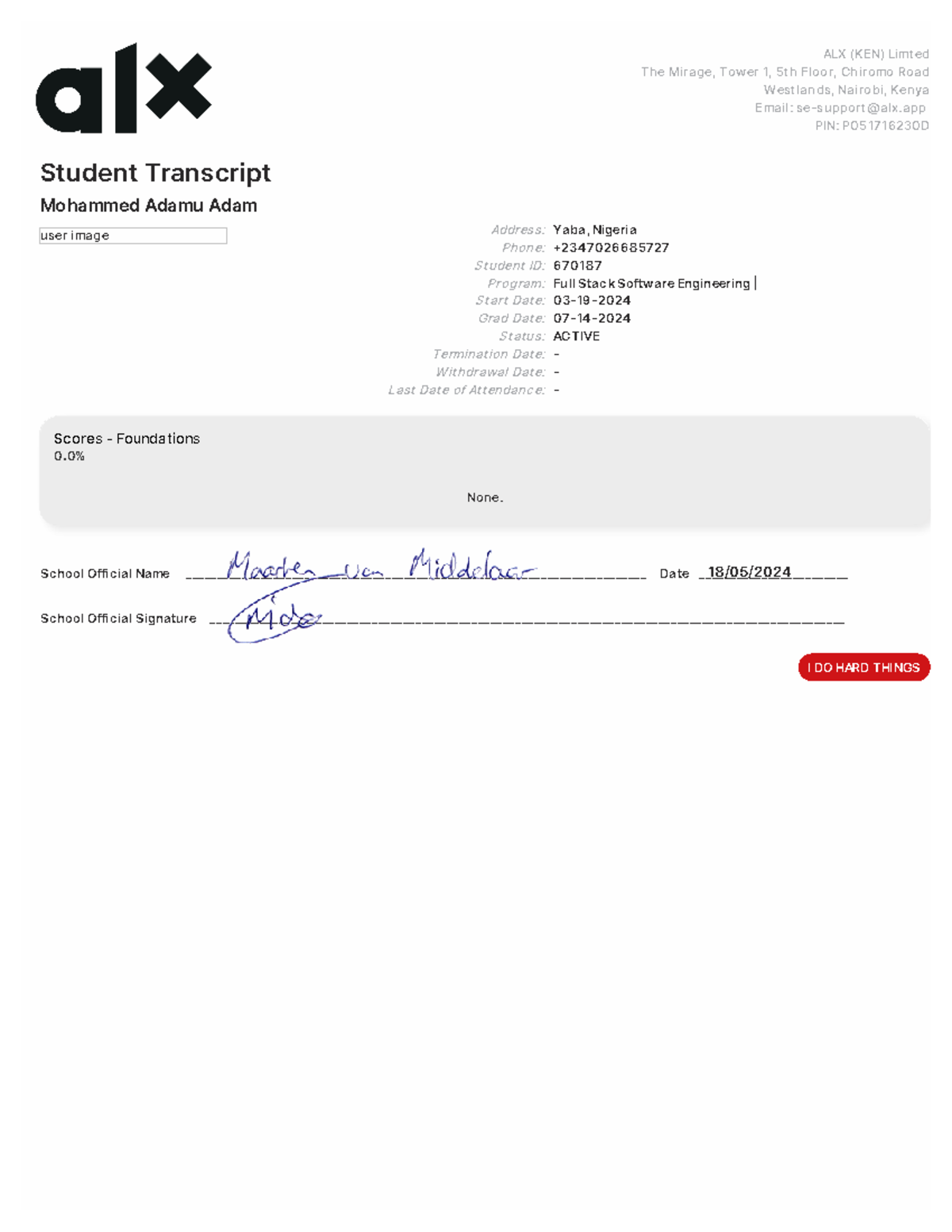 Transcript - 670187 - Mohammed Adamu Adam - I DO HARD THINGS ALX (KEN ...