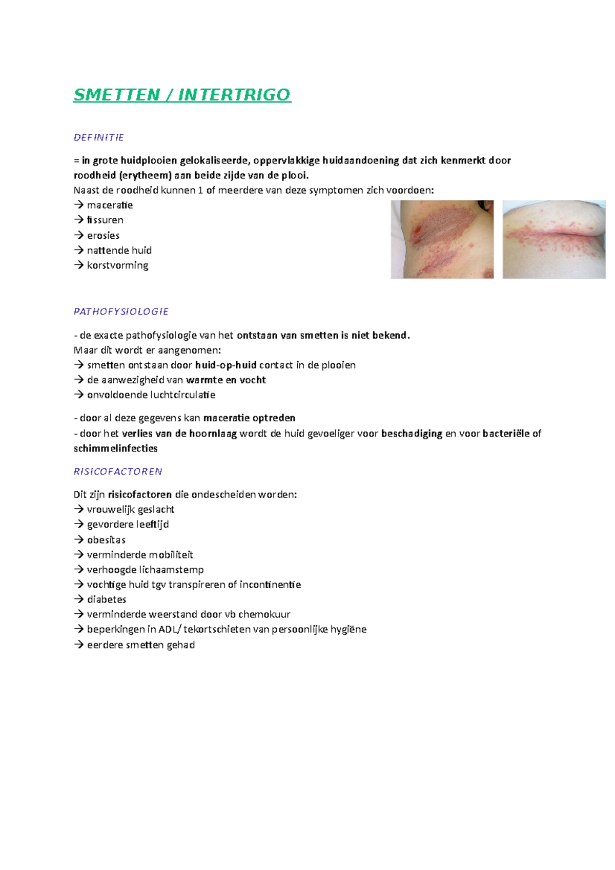 Smetten - Heelkunde 2b - SMETTEN / INTERTRIGO DEFINITIE = In Grote ...