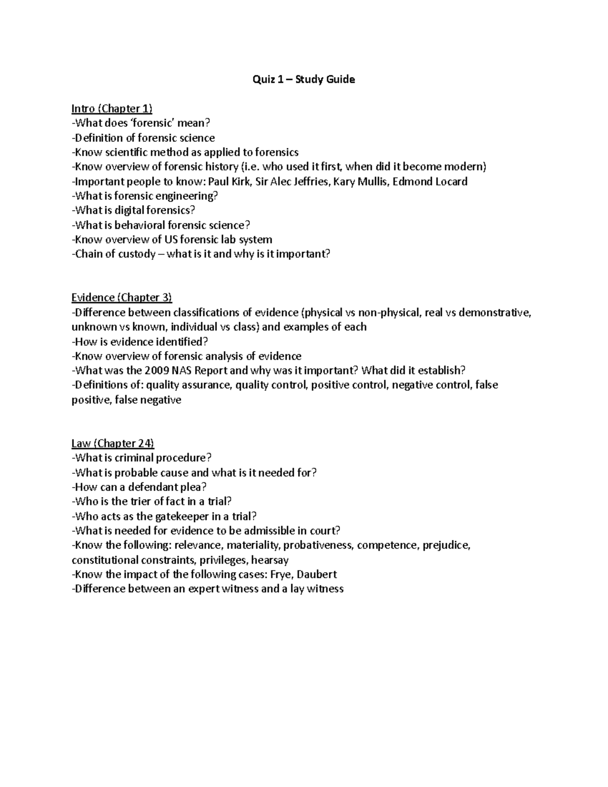 Quiz 1 Study Guide - Quiz 1 – Study Guide Intro (Chapter 1) -What does ...