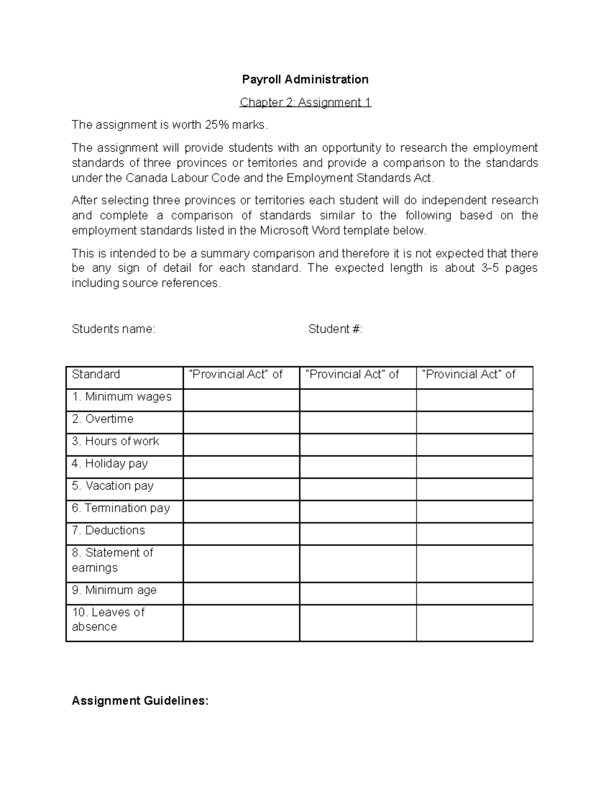 Assignment 1 Payroll Legislation - Payroll Administration Chapter 2 ...