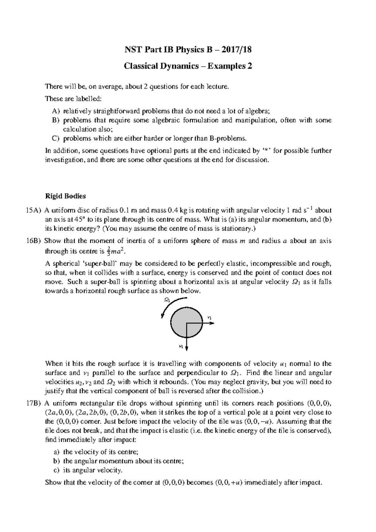 Examples 2 (of 3) - NST Part IB Physics B – 2017/18 Classical Dynamics ...