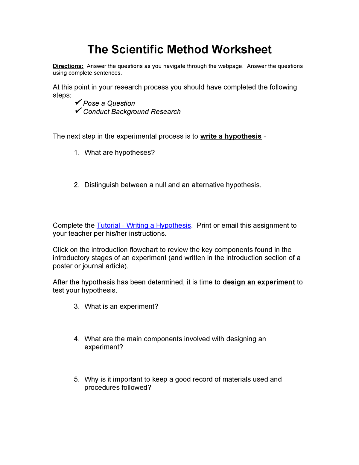 The Scientific Method Worksheet - The Scientific Method Worksheet ...