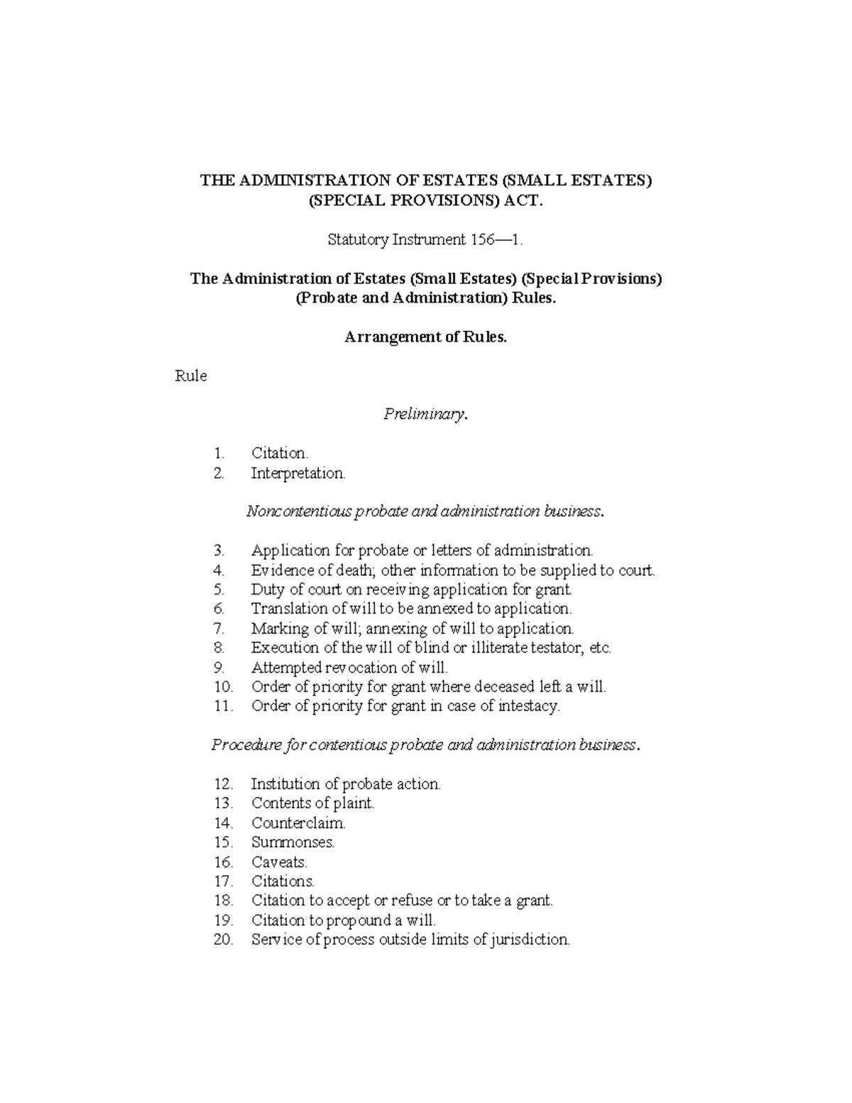 Administration of Estates (Small Estates) (Special Provisions) (Probate