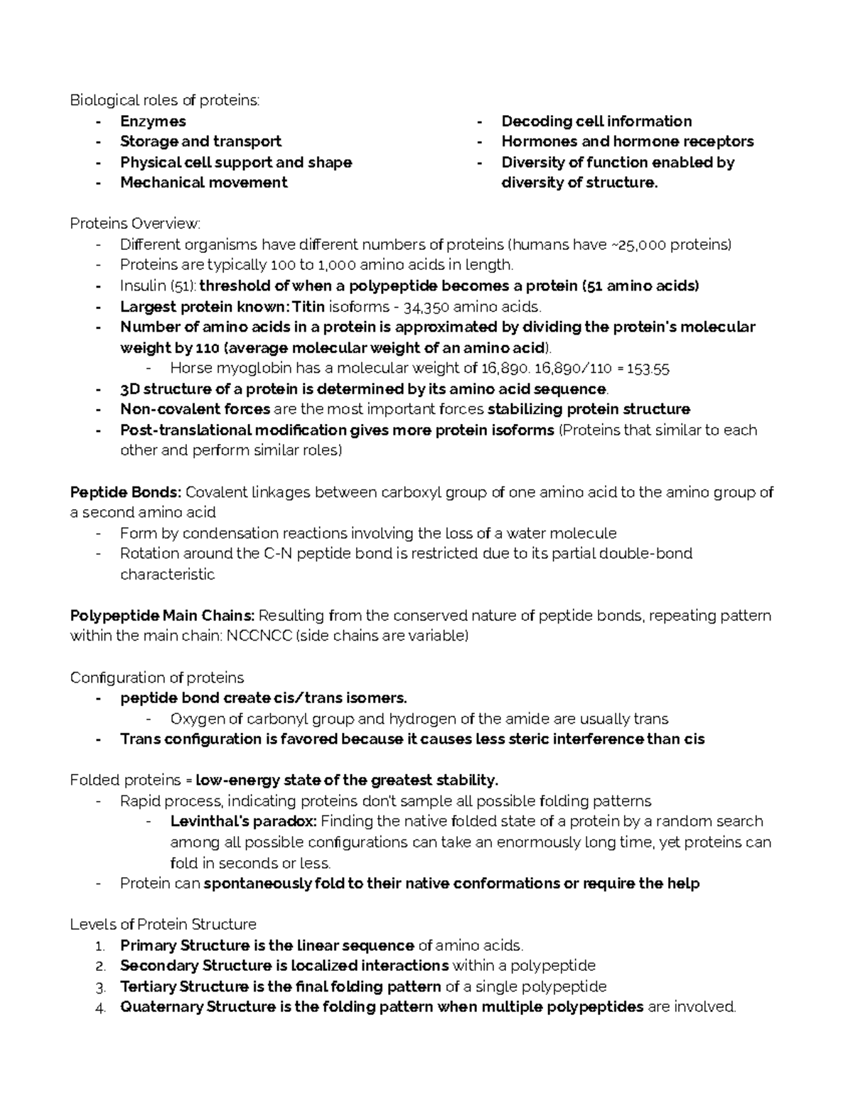 Module 4 3D Structure of Proteins - Biological roles of proteins ...