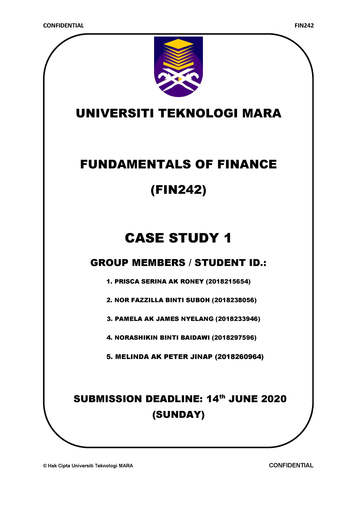 CASE Study 1 FIN242 SEM MAR JULY 2020 - UNIVERSITI TEKNOLOGI MARA ...