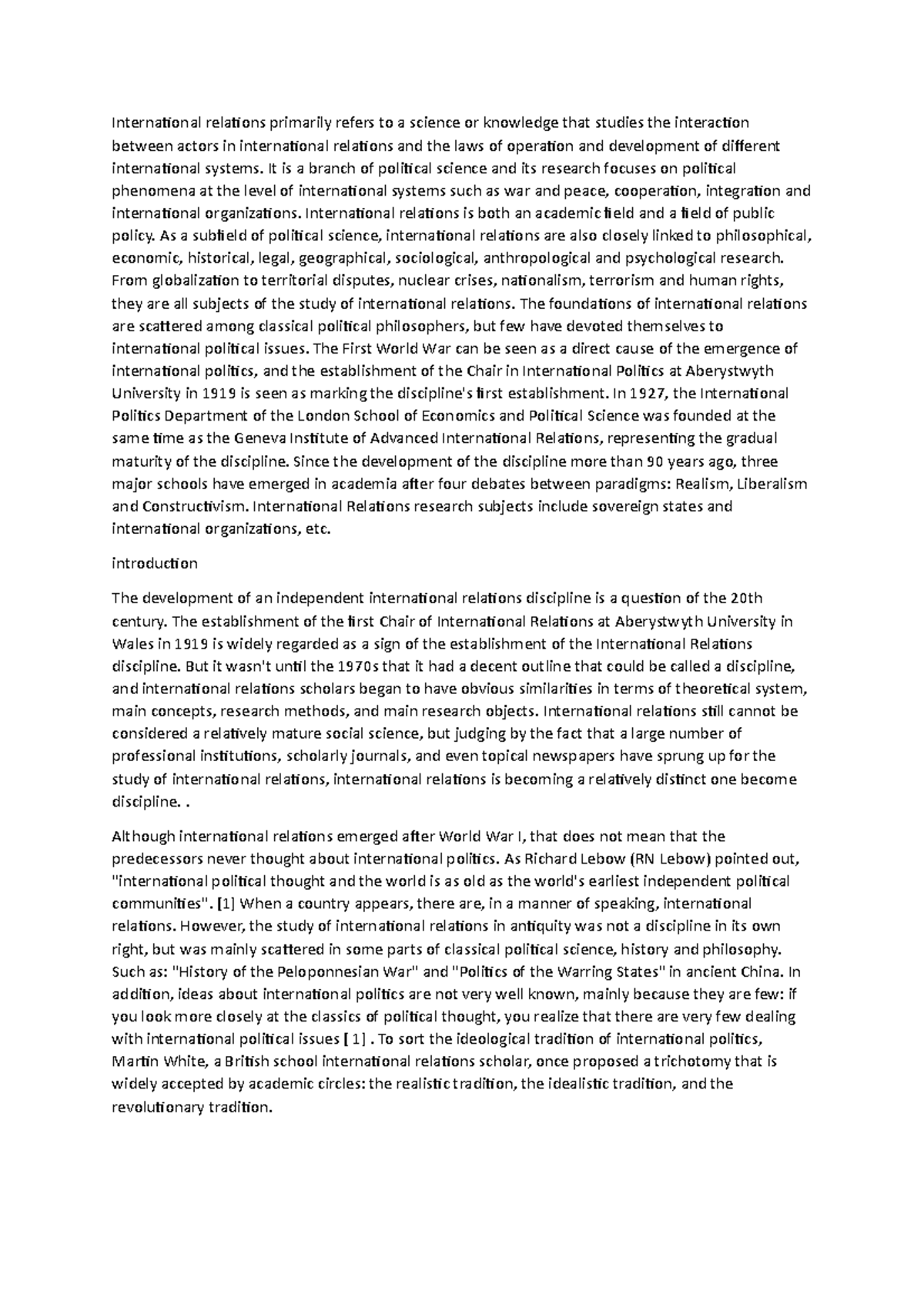 International relations - It is a branch of political science and its ...