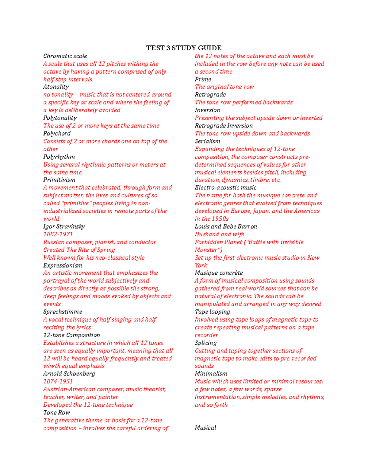 Music Appreciation Test 3 Study Guide - TEST 3 STUDY GUIDE Chromatic