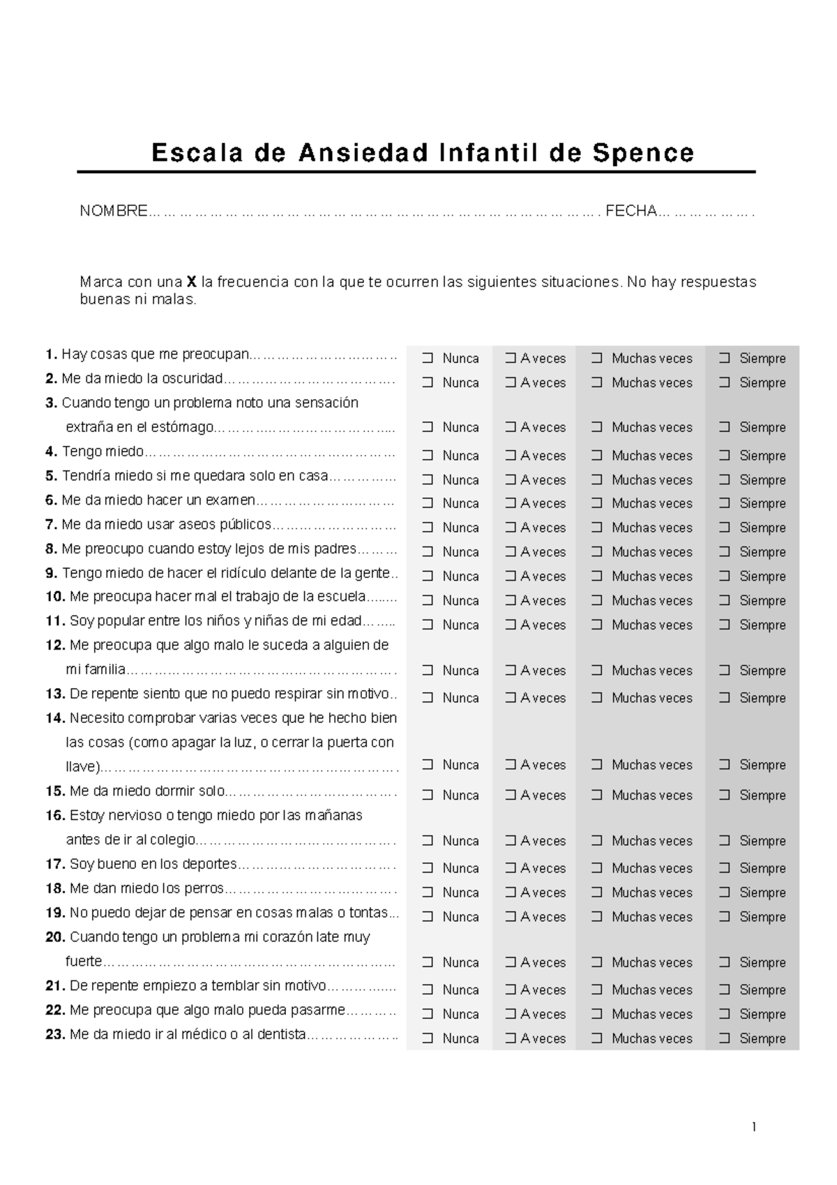 SCAS. Test De Ansiedad Infantil De Spence - Escala De Ansiedad Infantil ...