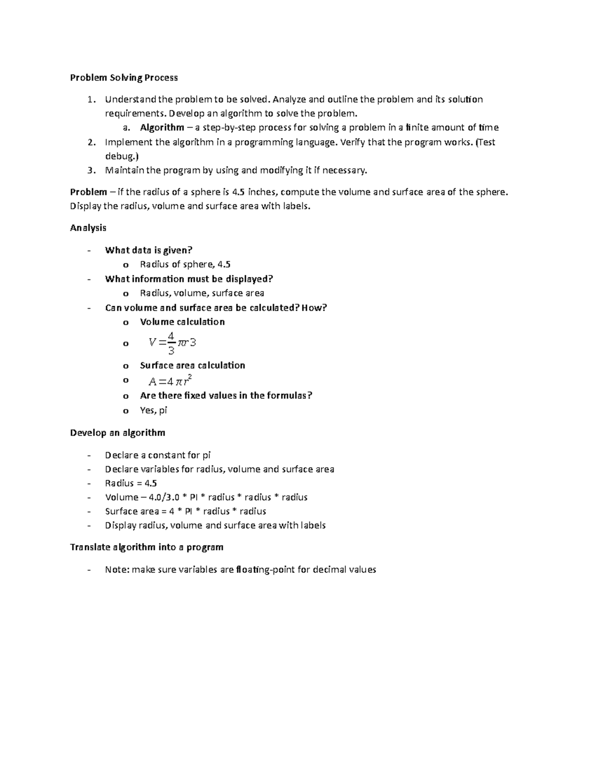 9-19-2018 Chapter 3 Notes - Problem Solving Process 1. Understand the ...