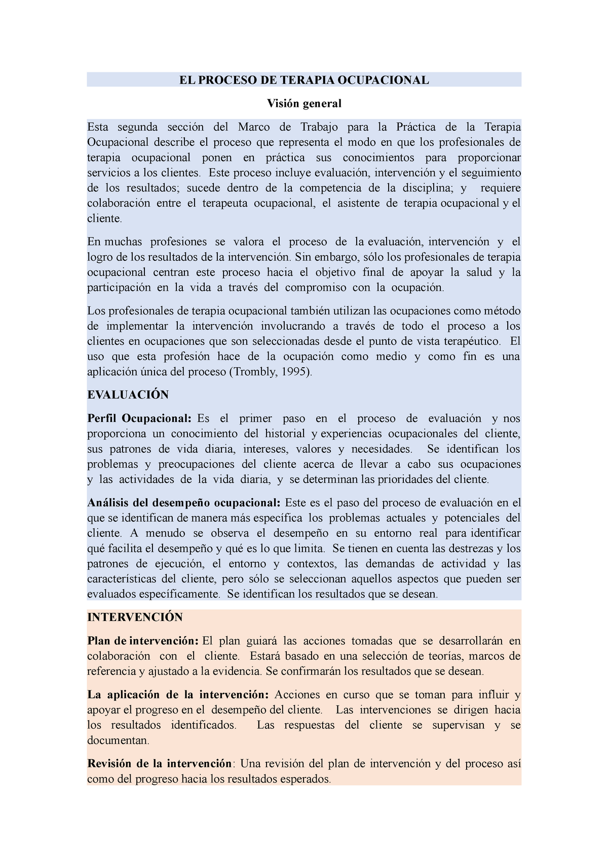 Docentes de la carrera en el aproximado de las ciudades - EL PROCESO DE  TERAPIA OCUPACIONAL Visión - Studocu