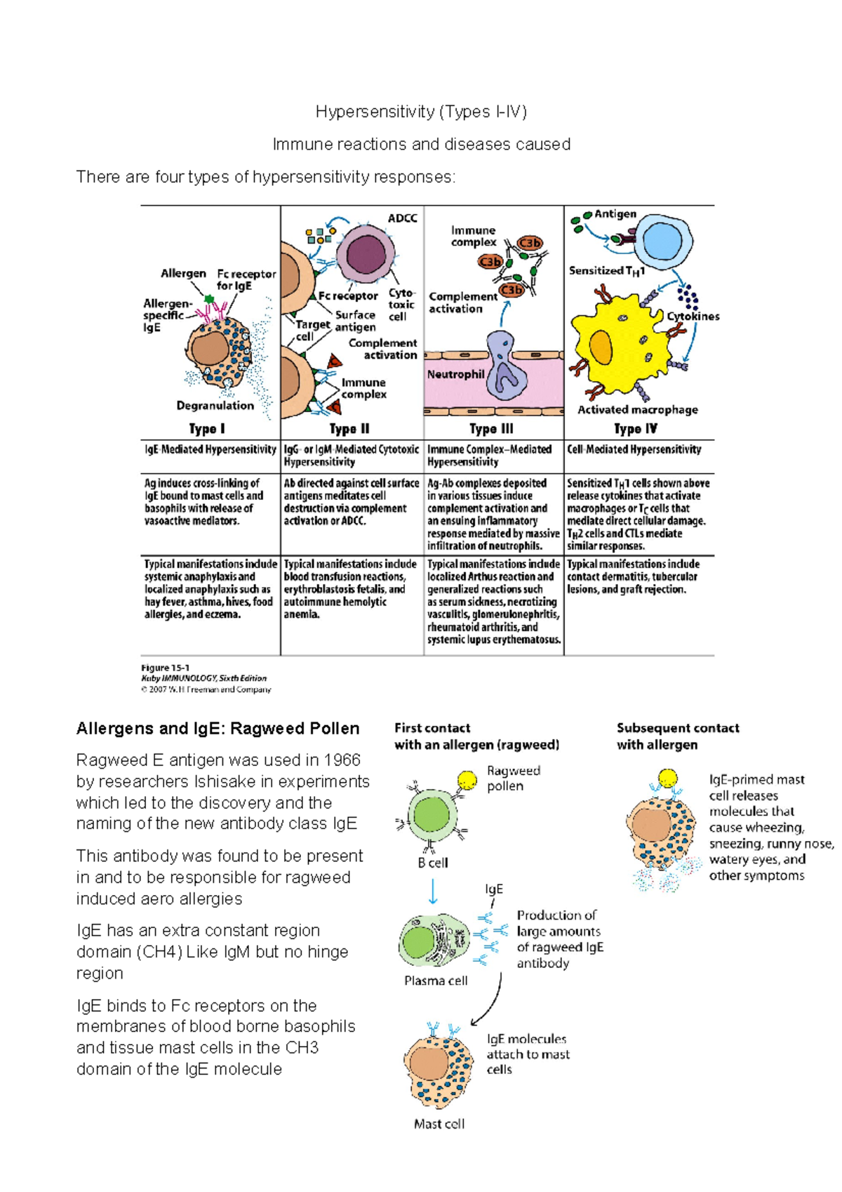 Hypersensitivity Lecture 1 - Hypersensitivity (Types I-IV) Immune ...