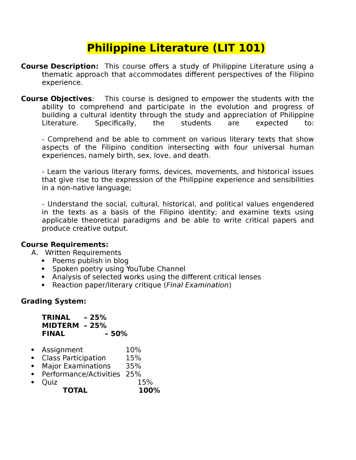 Constitutional Law Syllabus Philippines