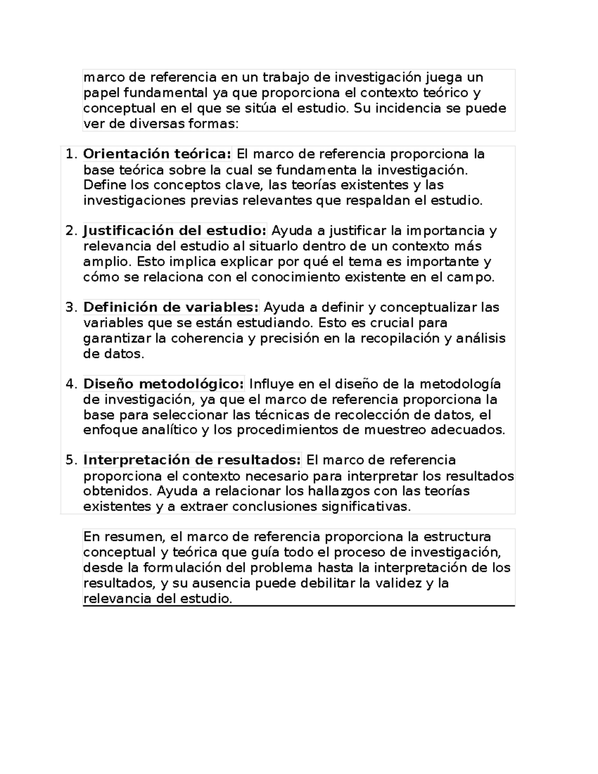 Marco de referencia en un trabajo de investigación juega un papel ...