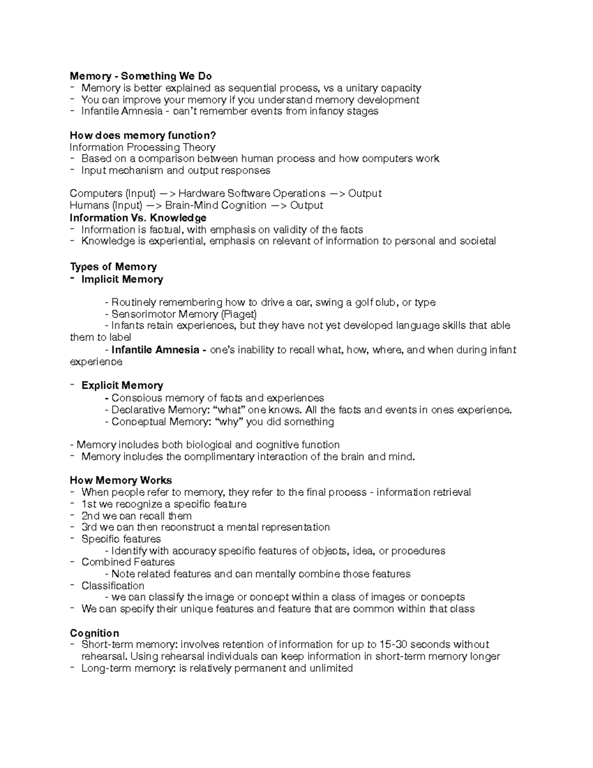 Memory Model - Memory - Something We Do - Memory is better explained as ...