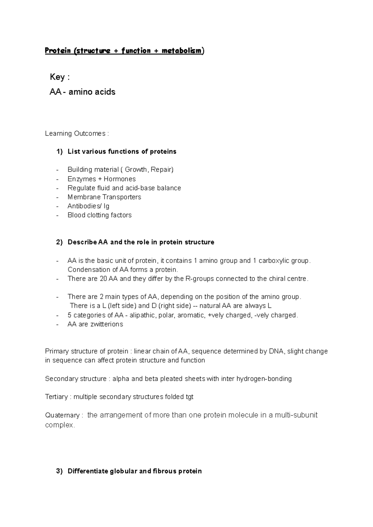 Protein Structure Function Metabolism Protein Structure
