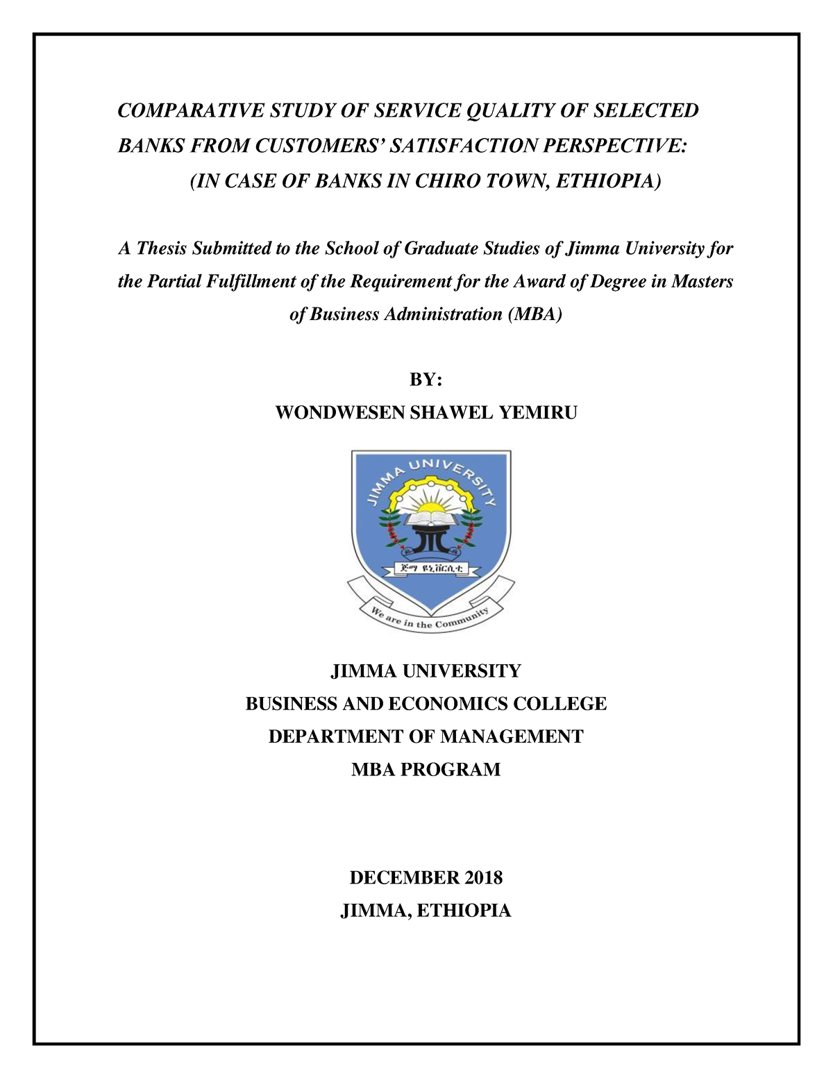 jimma university mba thesis