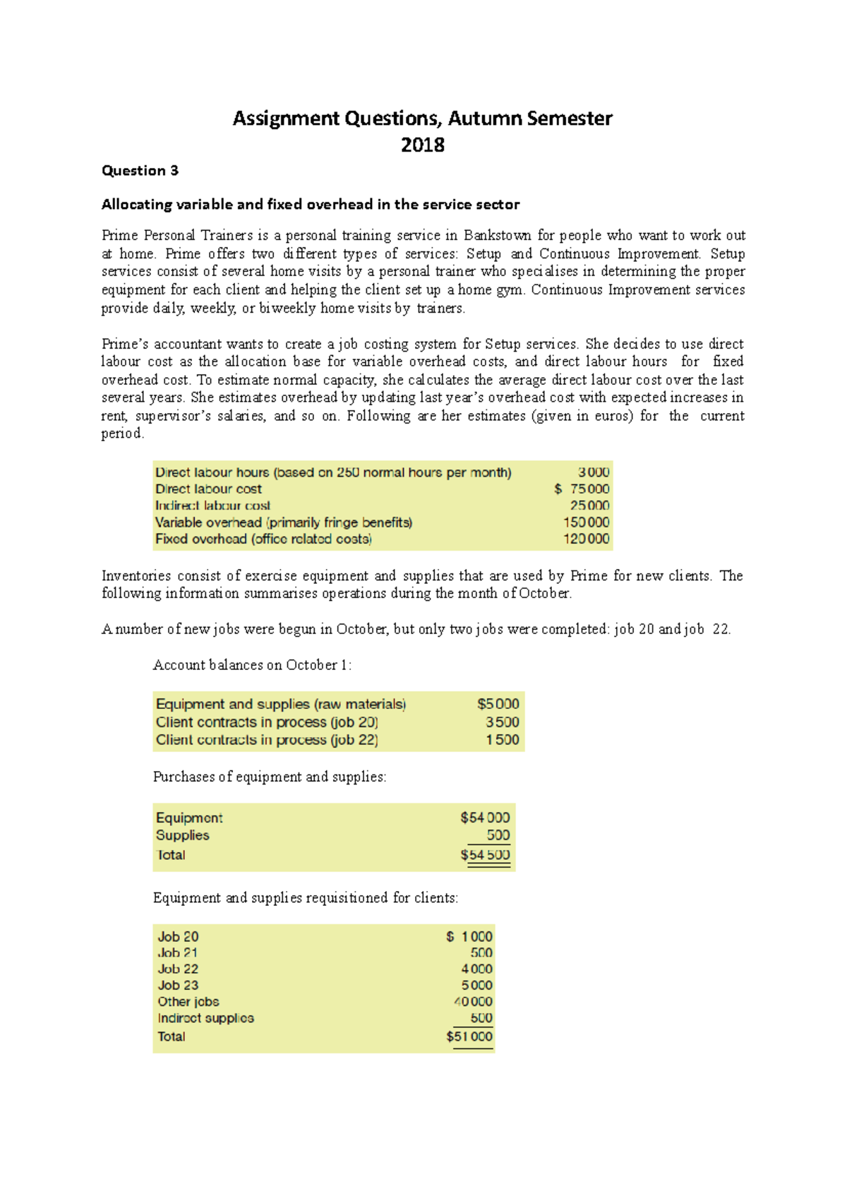 Assignment Questions, Autumn Semester 2018 - Assignment Questions ...