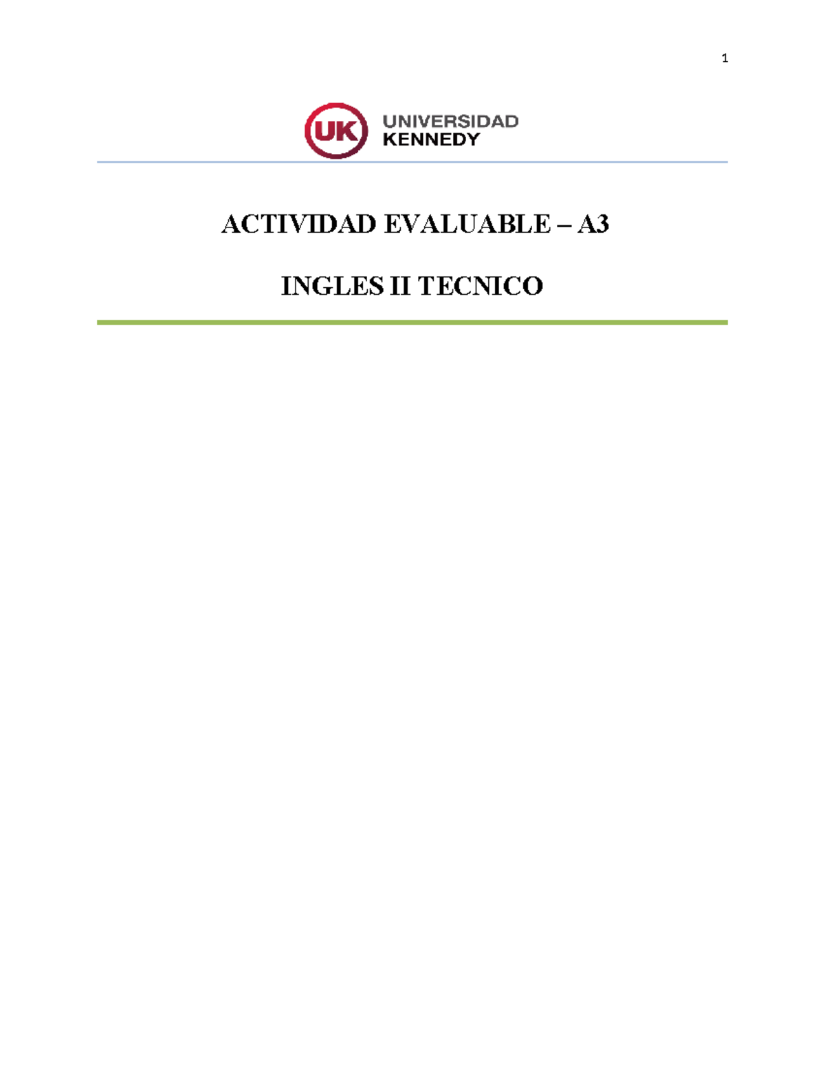 Act. Eval. 3 - Ingles II - sub - 1 ACTIVIDAD EVALUABLE – A INGLES II ...