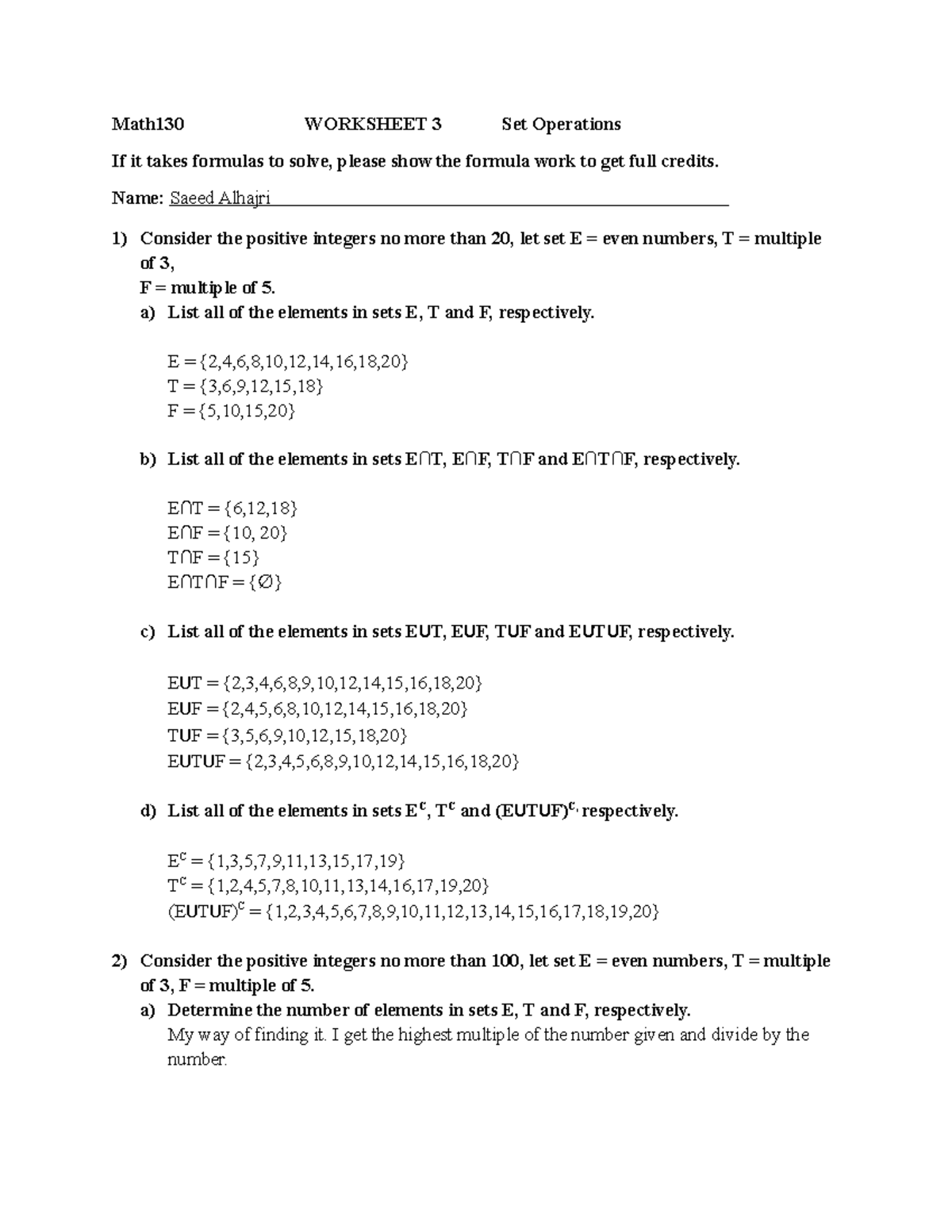 2019 worksheet 3-Sets - Math130 WORKSHEET 3 Set Operations If it takes ...