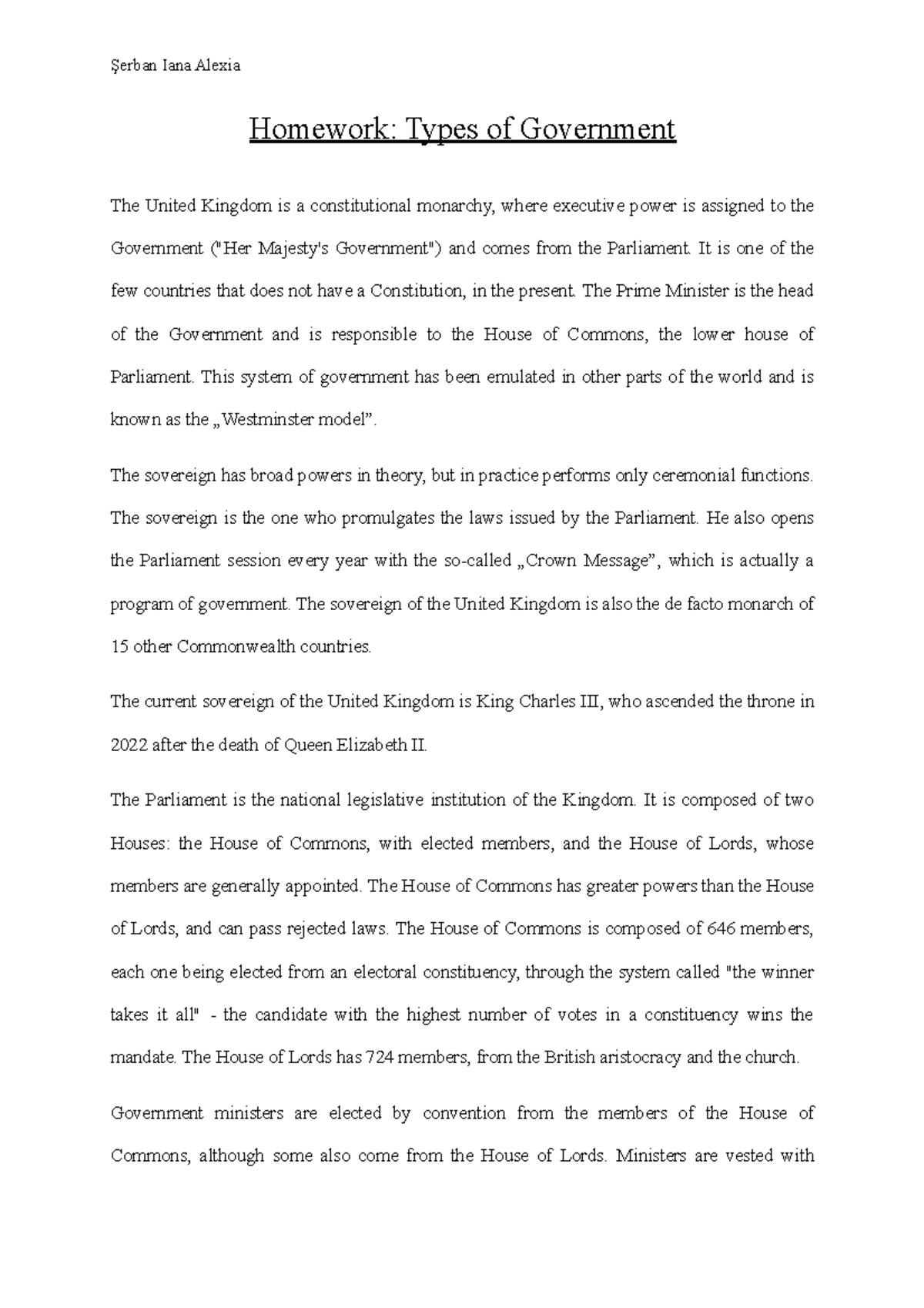Types of government - Şerban Iana Alexia Homework: Types of Government ...