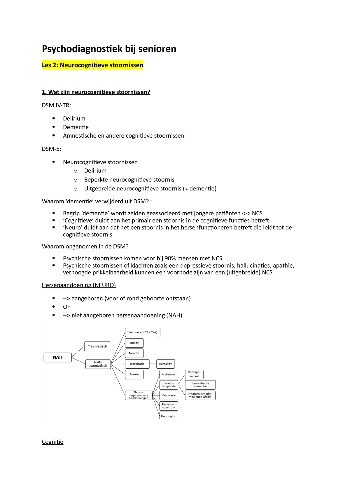 Psychodiagnostiek Bij Senioren Wat Zijn Neurocognitieve Stoornissen Les Psychodiagnostiek