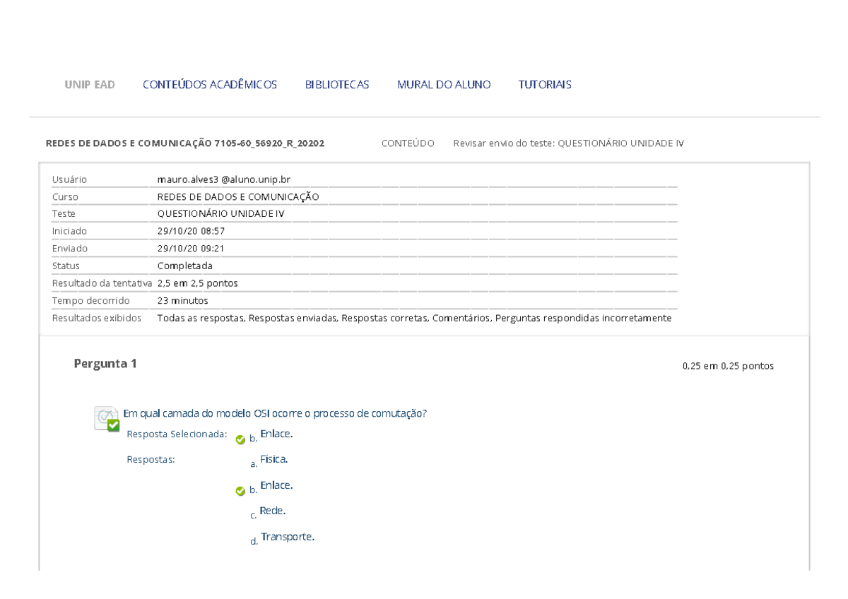 Questionário Da Unidade IV - REDES DE DADOS E COMUNICAÇÃO 7105-60_56920 ...