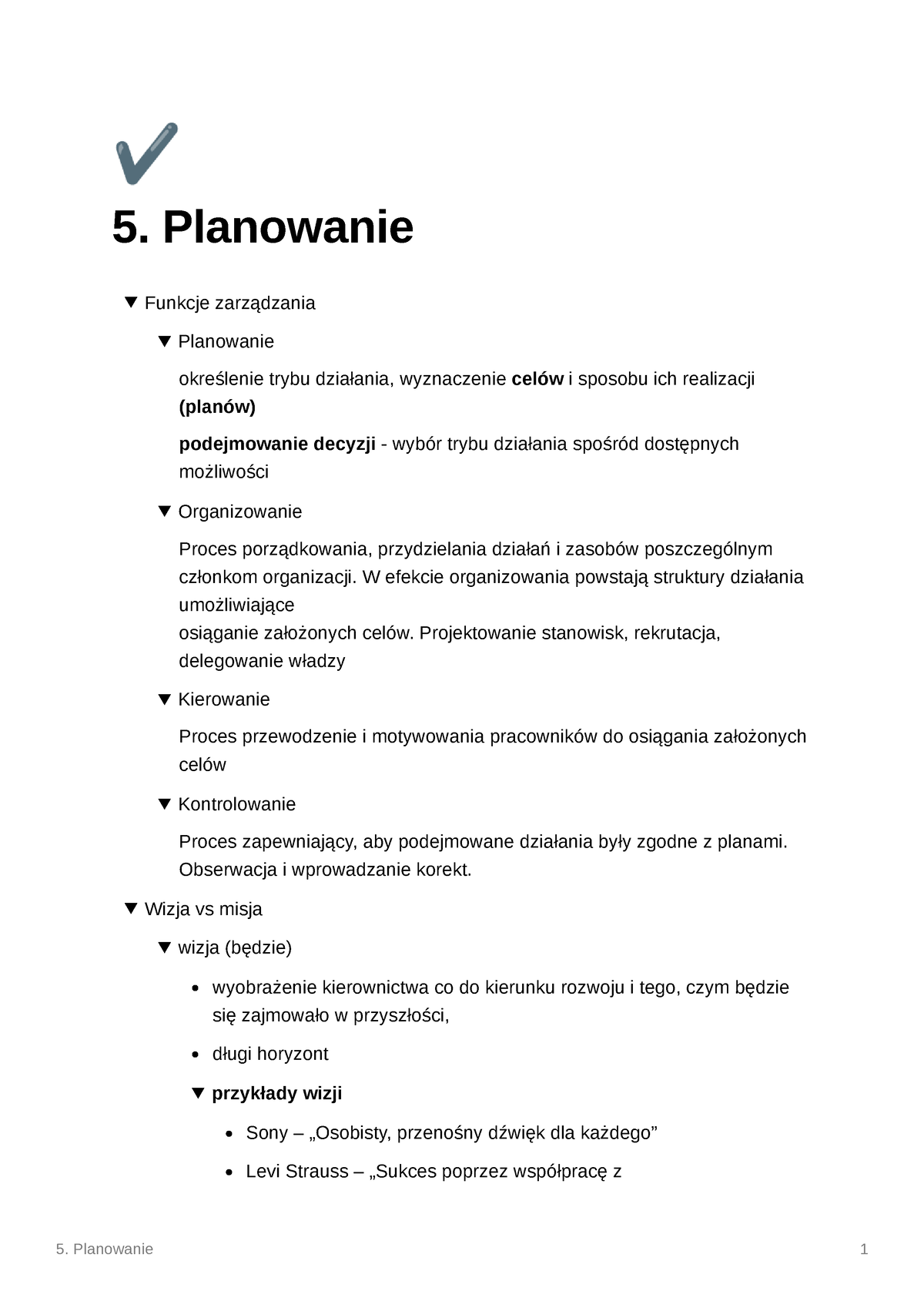 5 - Notatki Z Wykładu O Planowaniu, Krejner Nowecka - 5. Planowanie ...