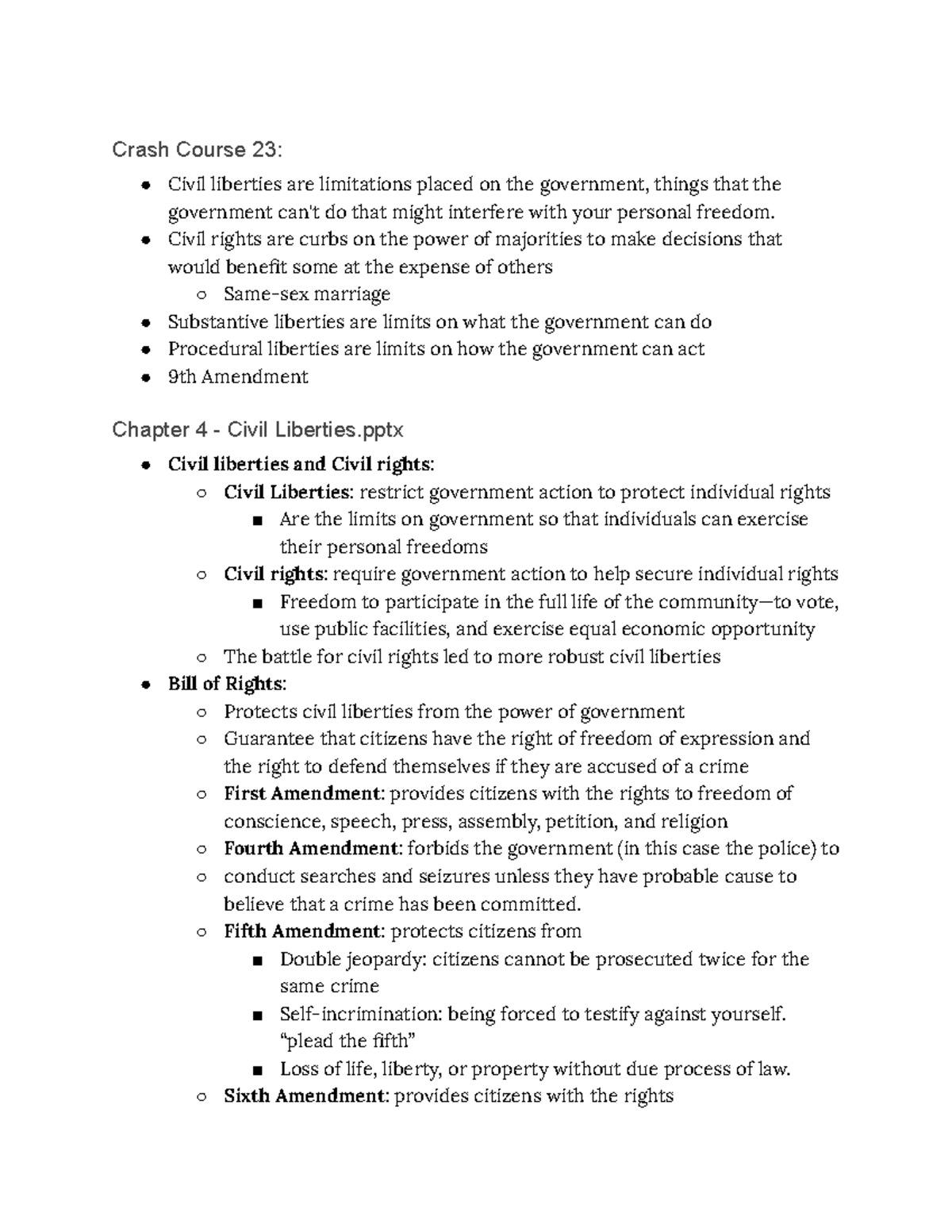 Chapter 4 Civil Liberties Crash Course 23 Civil liberties are