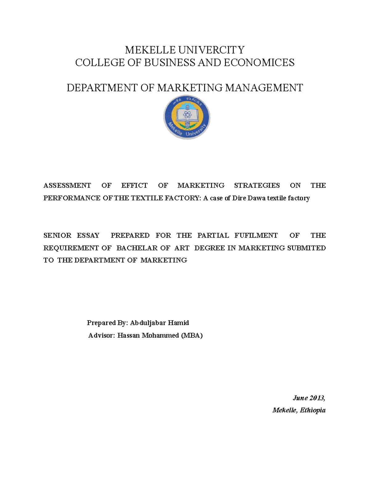 mekelle university research papers pdf