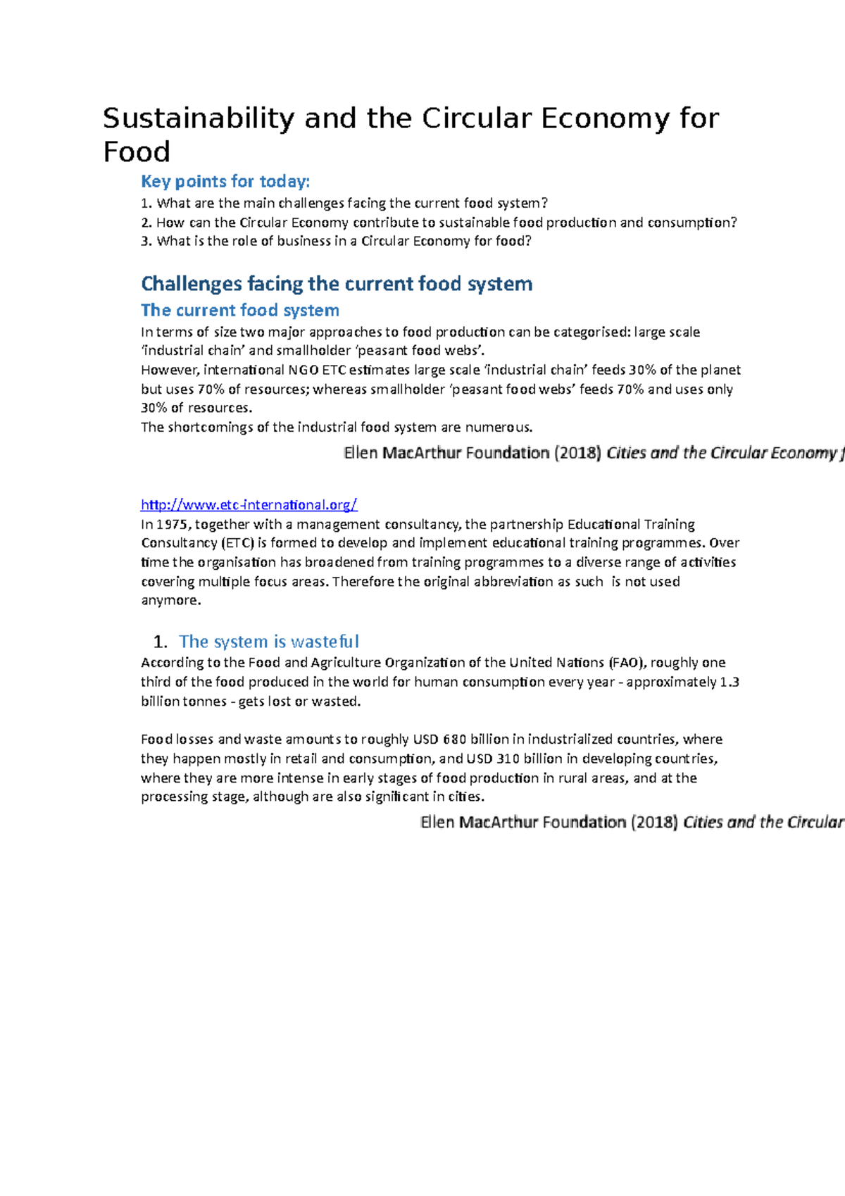 Sustainability and the Circular Economy for Food Lecture 9 ...