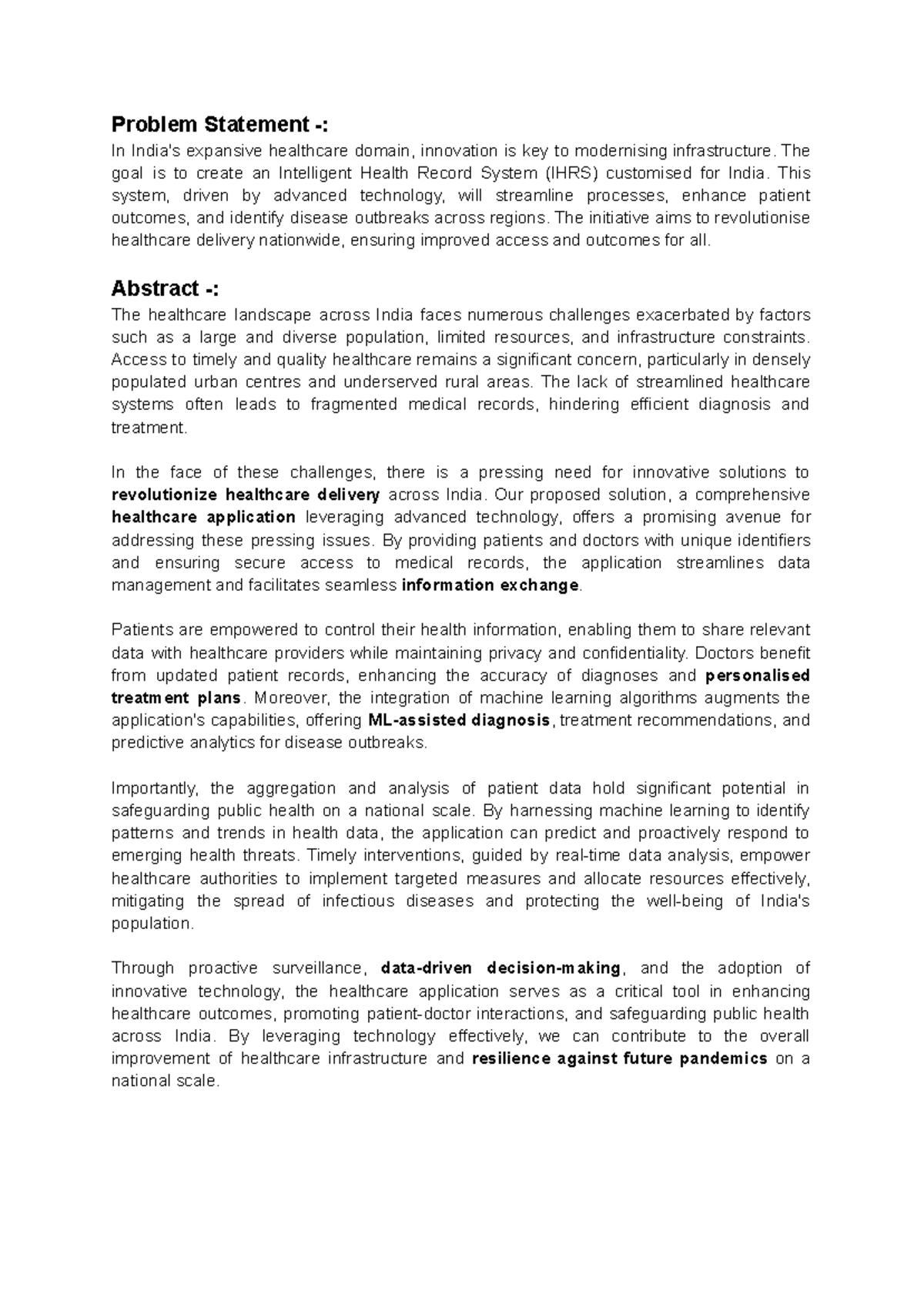 Intelligent Health Record System2 - Problem Statement -: In India's ...