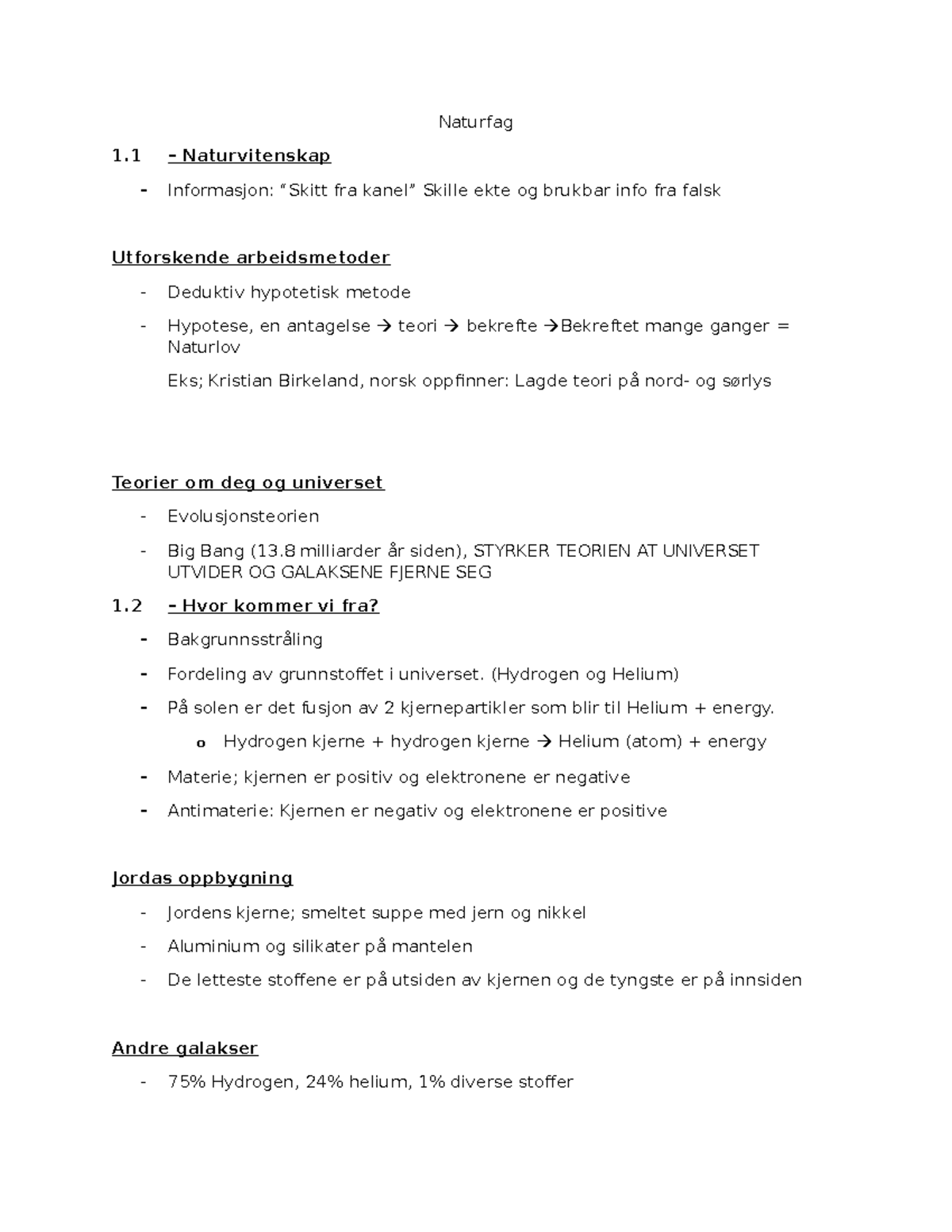Eksamensforbredelse Kap. 1 - 10 notater - Naturfag VG1 - Naturfag 1 ...
