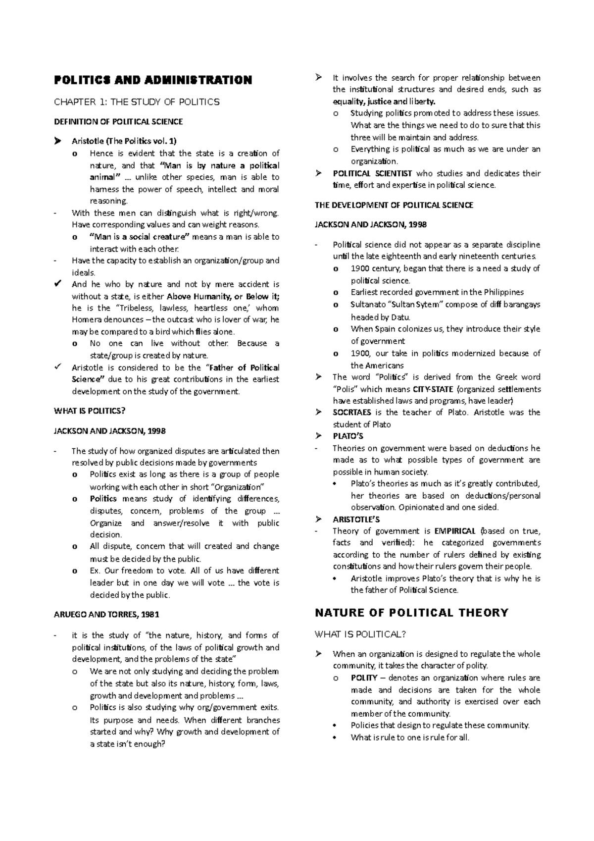 Politics AND Administration Notes Auto Recovered - POLITICS AND ...