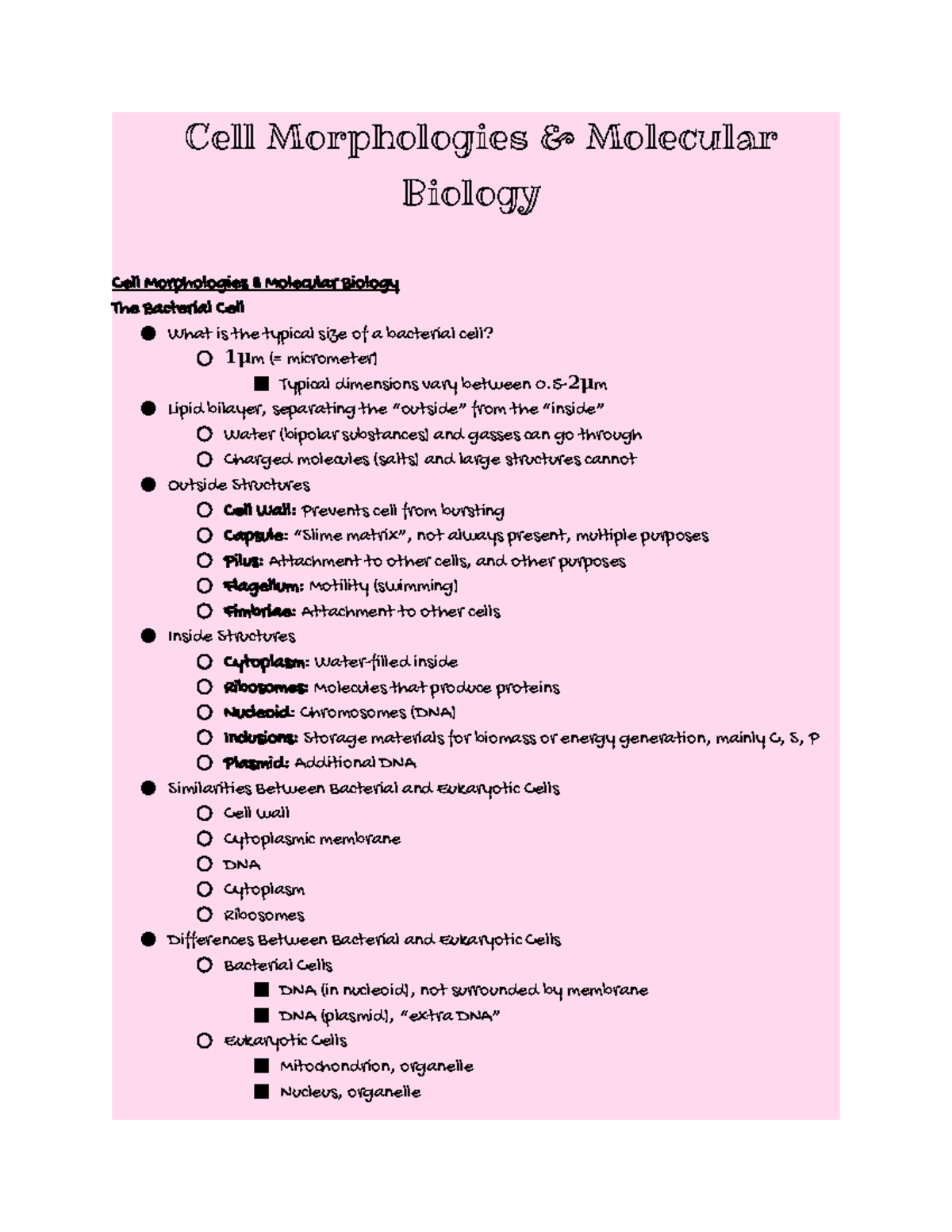 Cell Morphologies Molecular Biology Cell Morphologies & Molecular