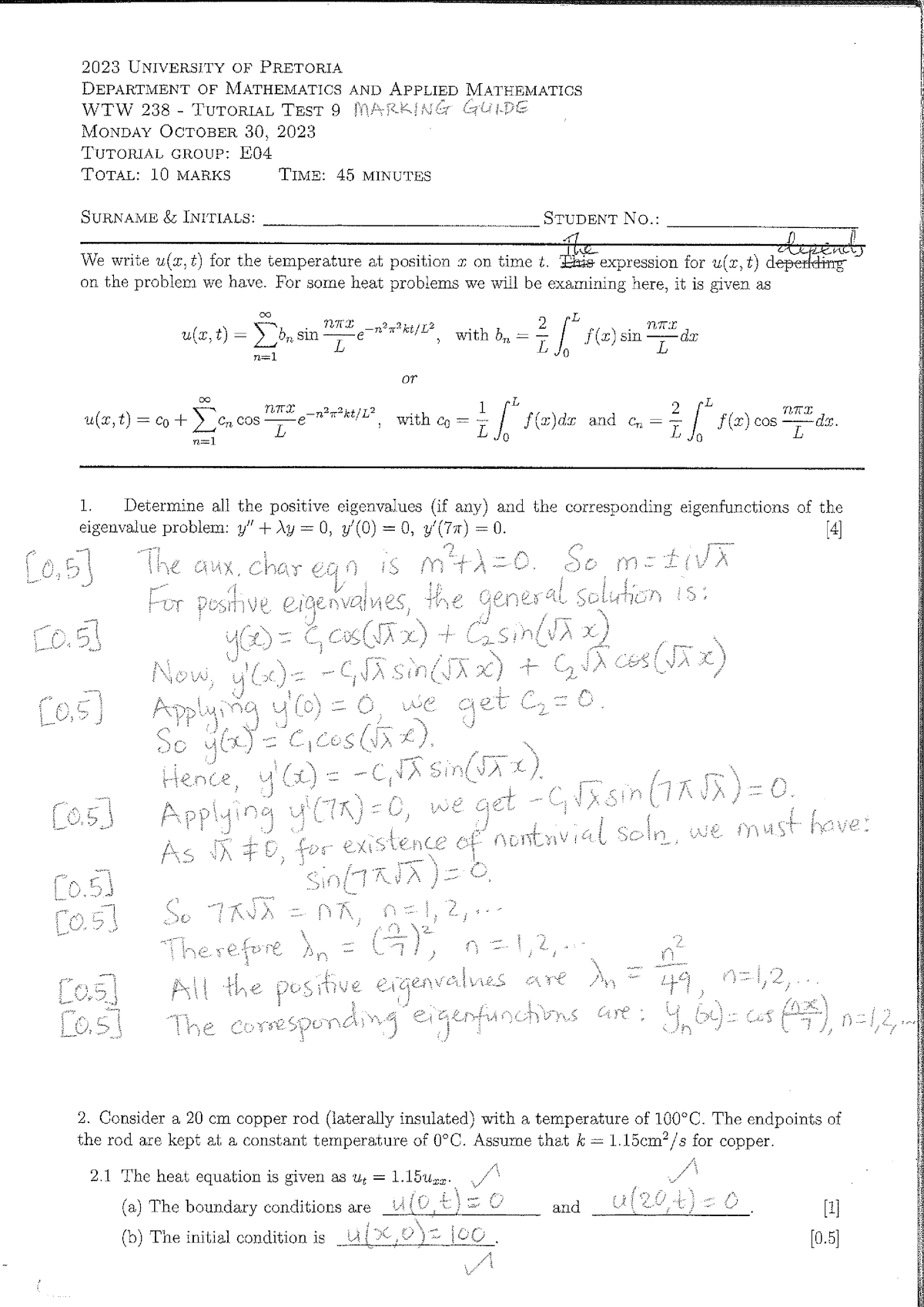 Tutorial test 9 Monday Dr Anabanti - WTW 164 - Studocu