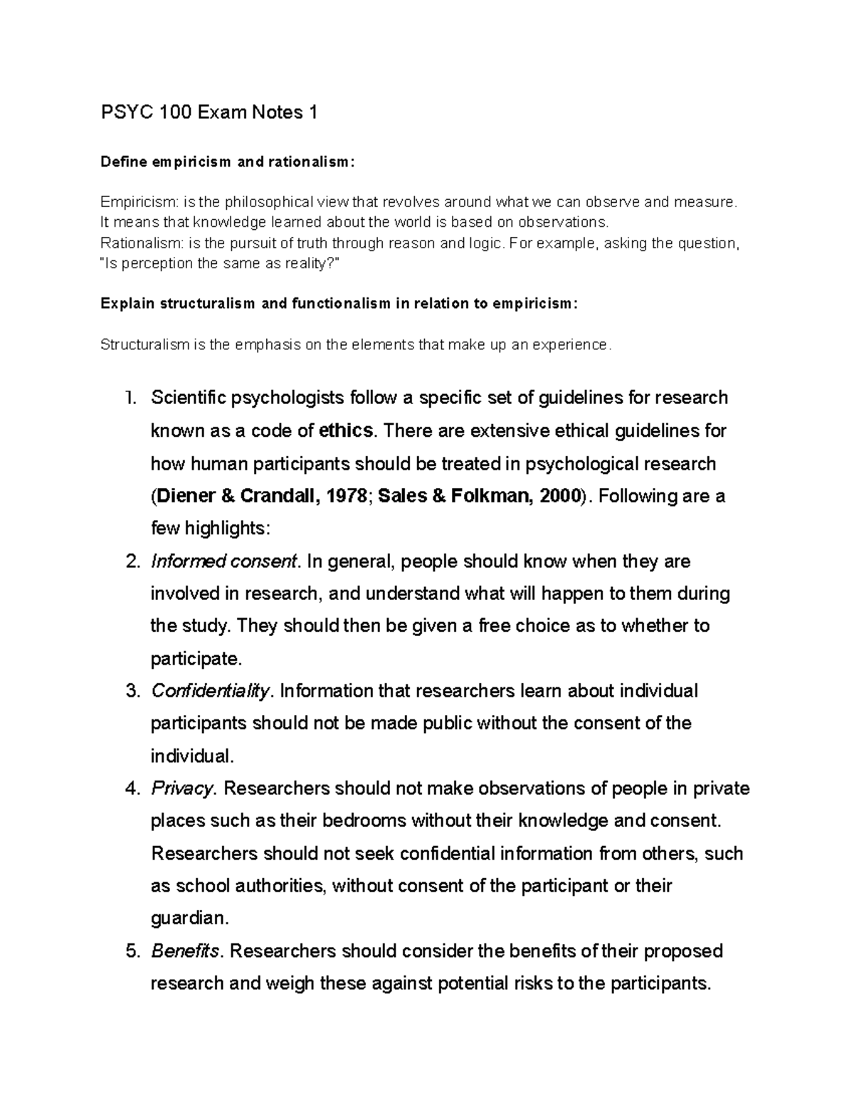 PSYC 100 Exam Notes 1 - PSYC 100 Exam Notes 1 Define empiricism and ...