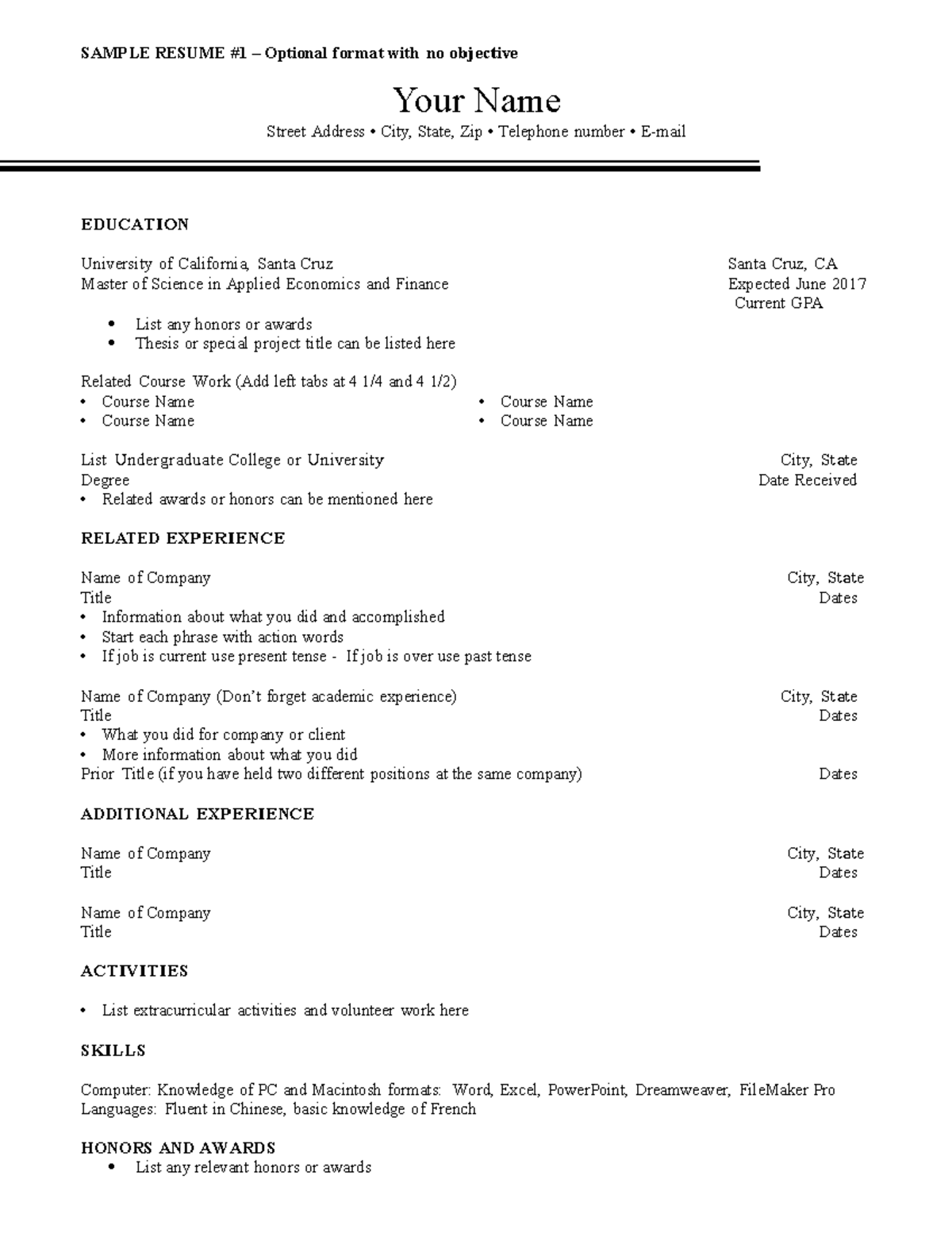 Sample-resumes - dfsdfsdgsdgsd - SAMPLE RESUME #1 – Optional format ...