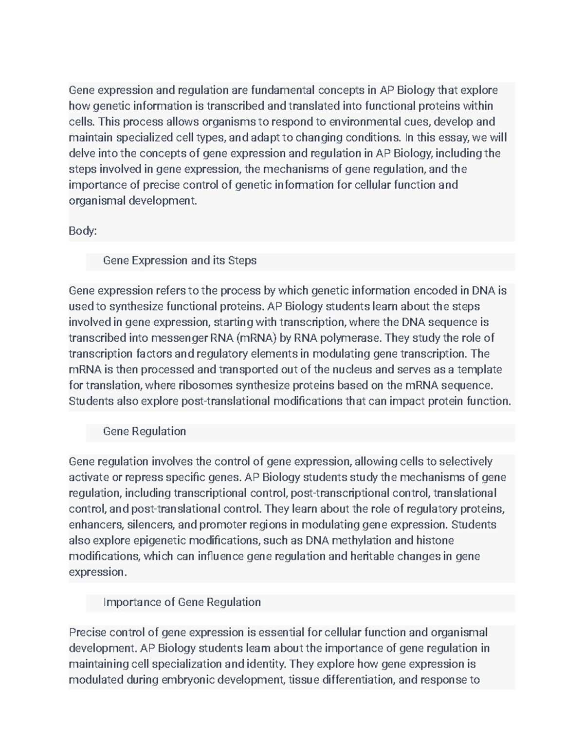 Understanding the Control of Genetic Information - Gene expression and ...