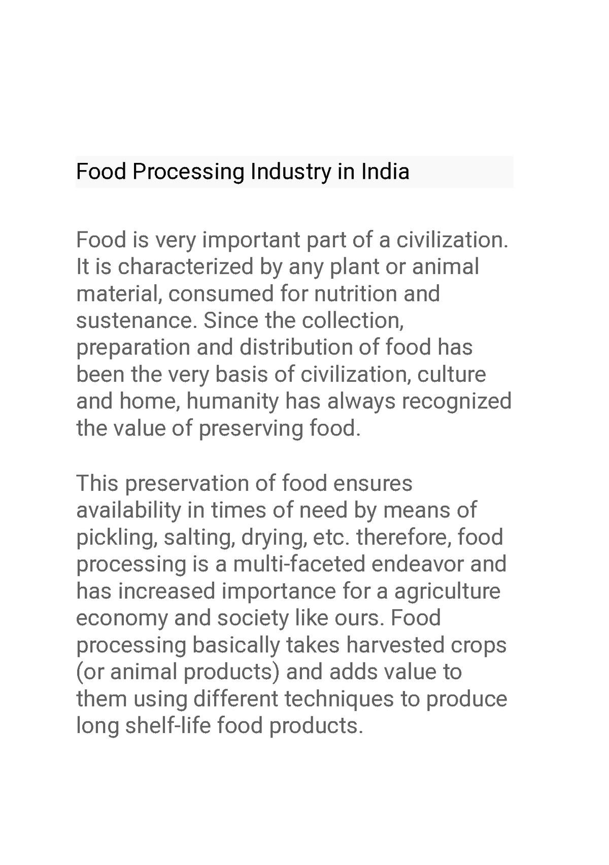 essay on food production in india