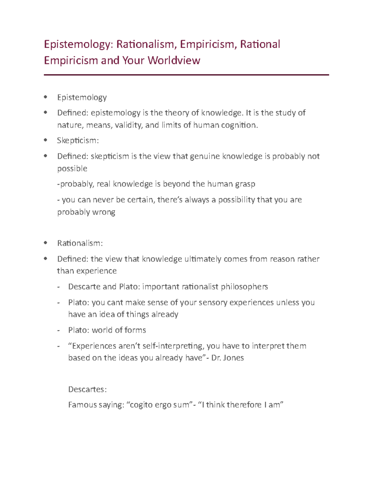 Epistemology- Part 1 - Epistemology: Rationalism, Empiricism, Rational ...