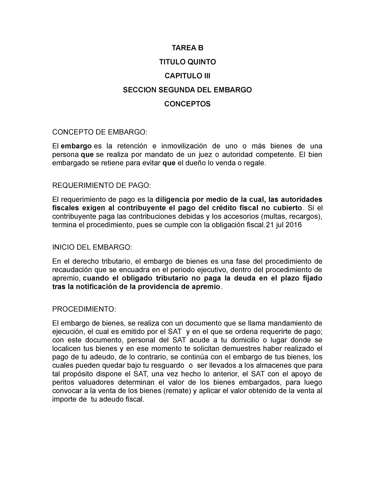 Tarea B - TAREA B TITULO QUINTO CAPITULO III SECCION SEGUNDA DEL ...