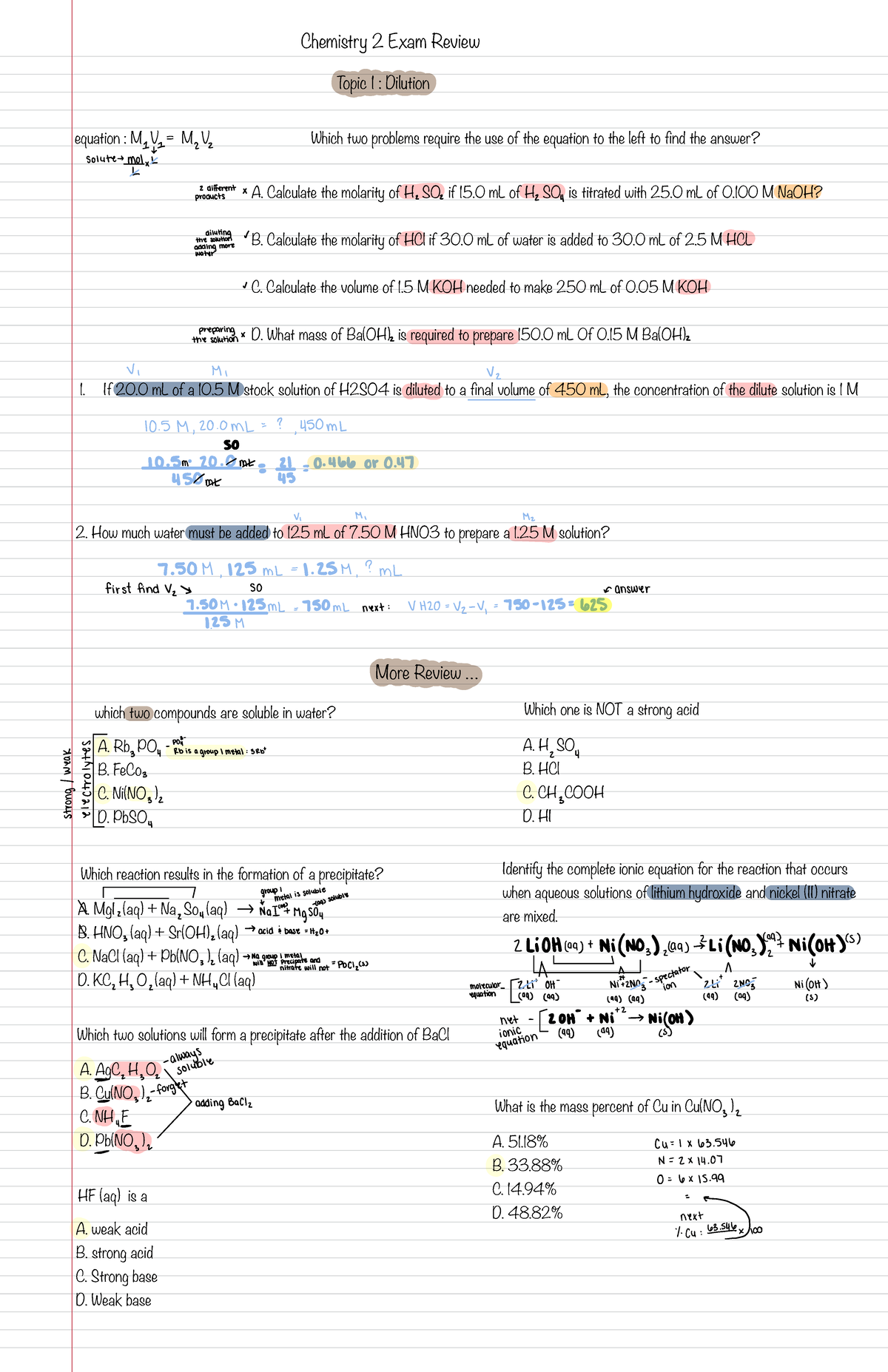 Exam 2 Review Some notes for exam 2 Chemistry 2 Exam Review Topic 1