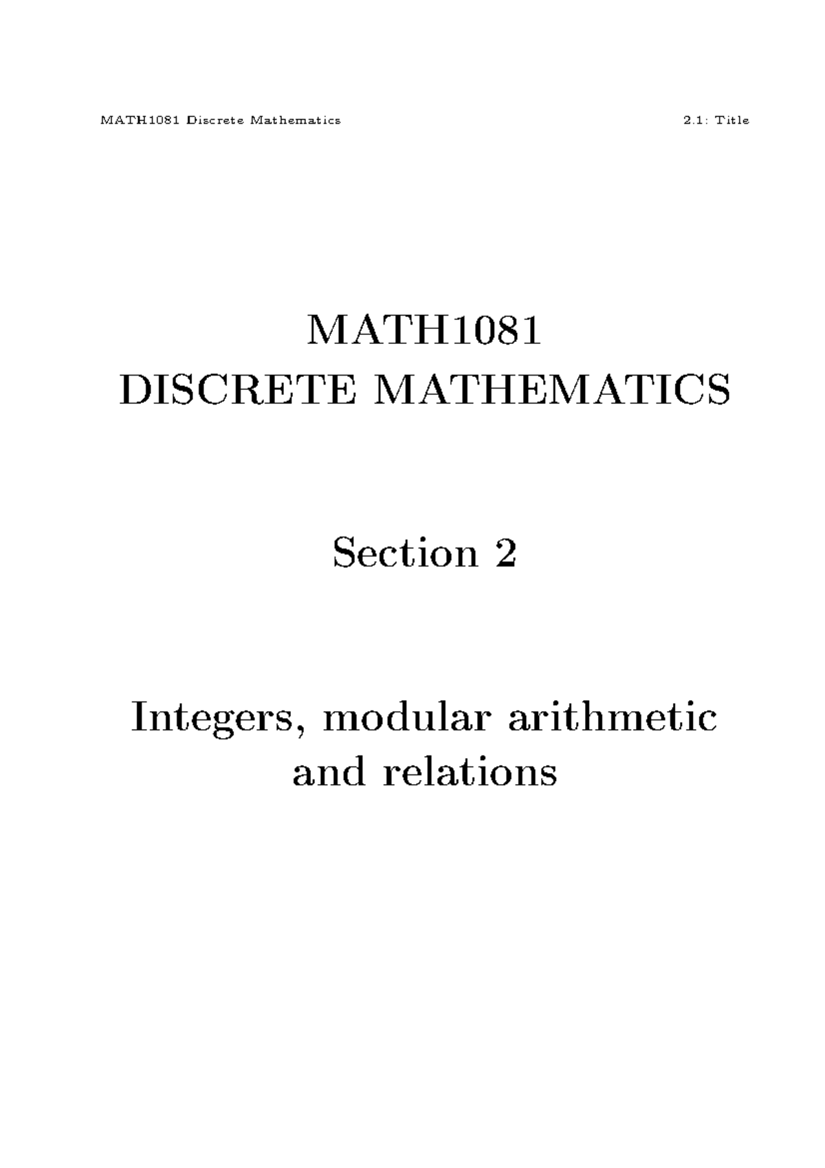 Chapter 2 - MATH1081 Discrete Mathematics 2: Title MATH DISCRETE ...