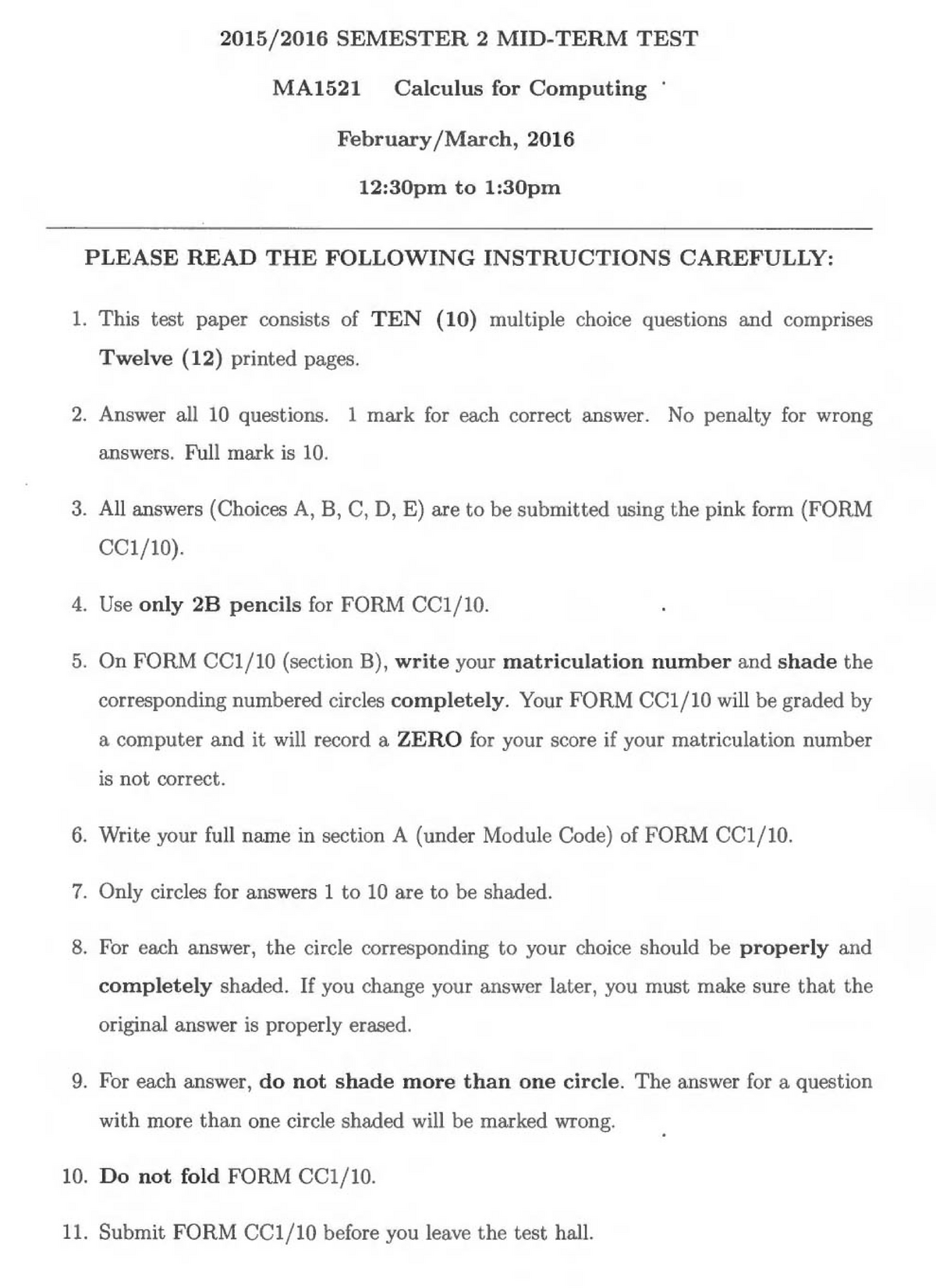 2015 Semester 2 Exam - MA1521 - Studocu