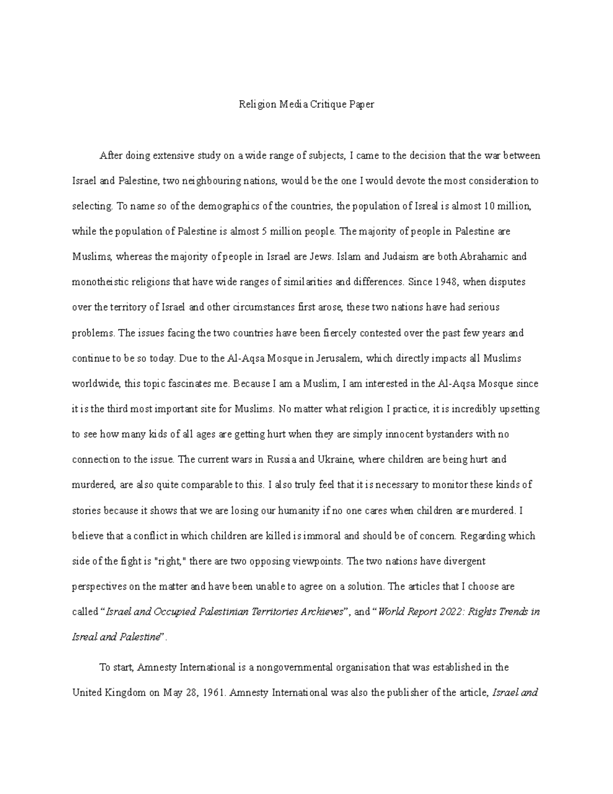 Religion Paper-2 - Paper 2 - Religion Media Critique Paper After doing ...